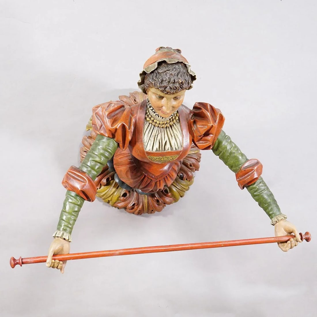 Lovely Carved Wooden Lady Towel Holder Ca. 1900 - 3