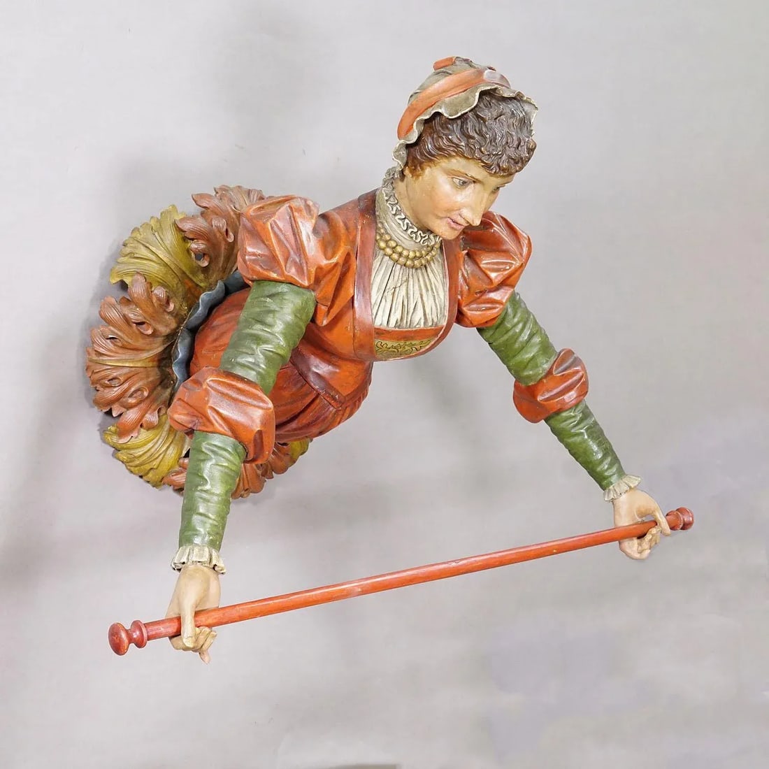 Lovely Carved Wooden Lady Towel Holder Ca. 1900 - 4
