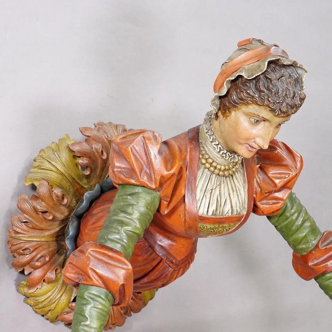 Lovely Carved Wooden Lady Towel Holder Ca. 1900 - 5