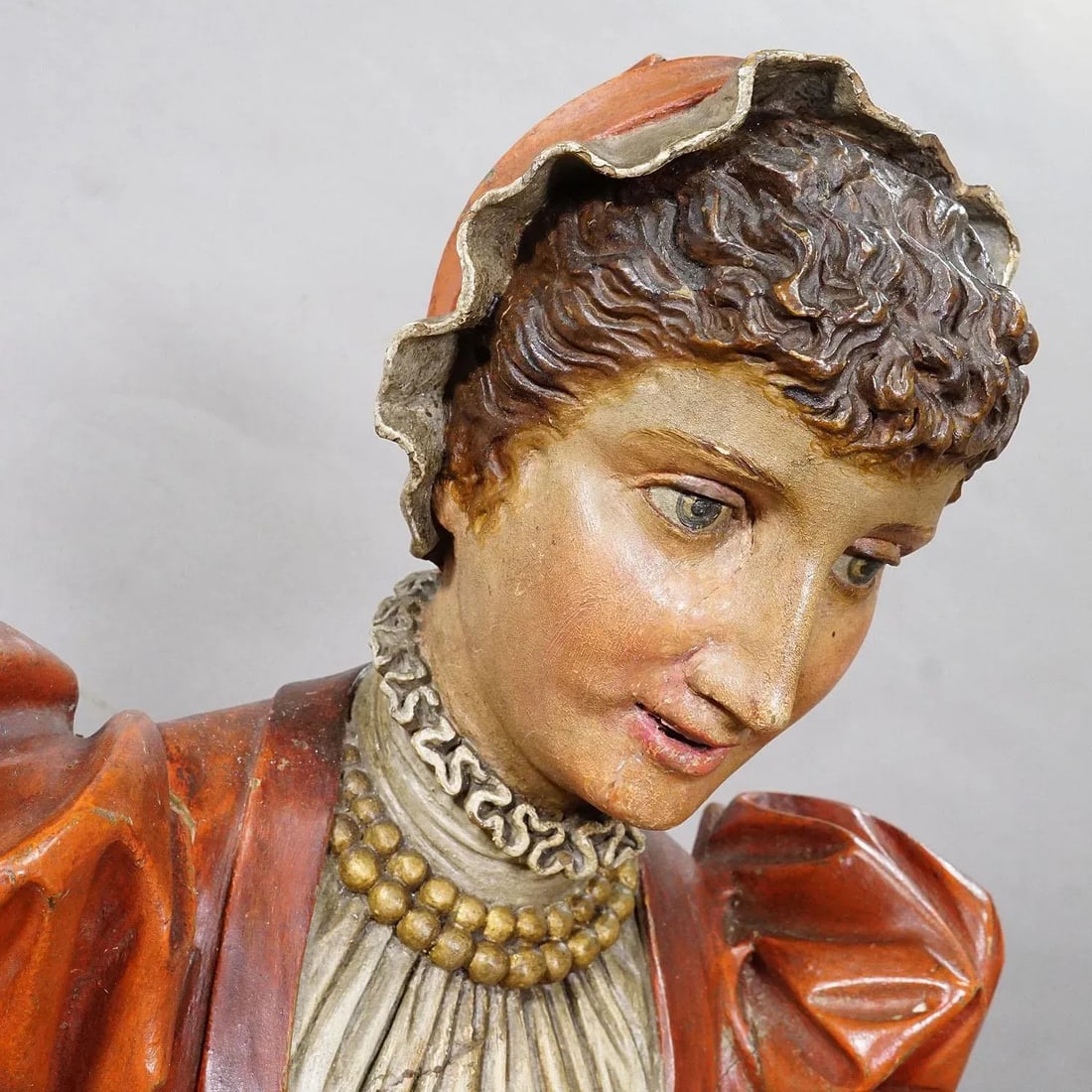 Lovely Carved Wooden Lady Towel Holder Ca. 1900 - 6