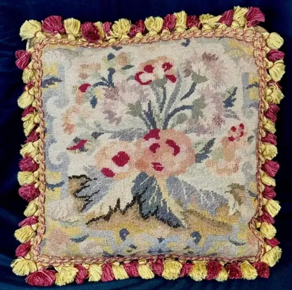 Needlepoint Floral Tapestry Pillows, Set of Two - 7