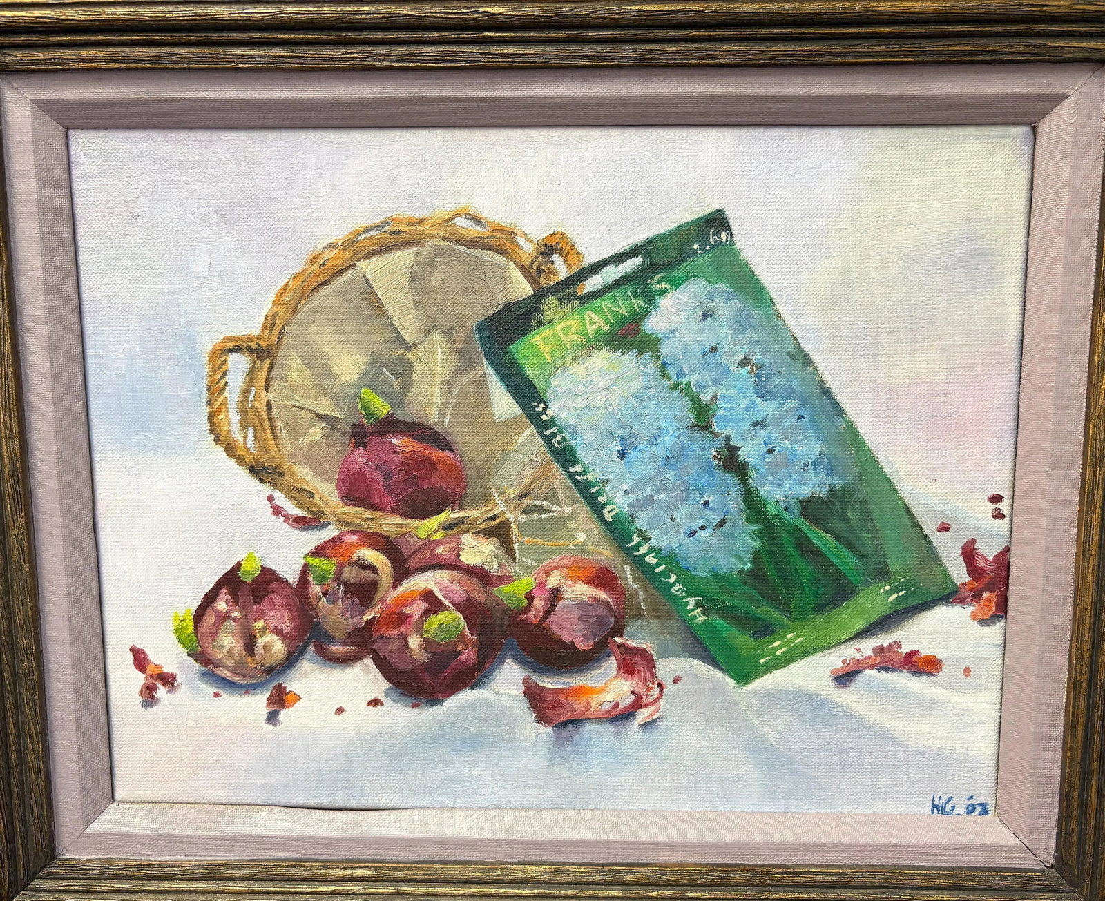 Original Framed and Signed Painting on Canvas of 'Hyacinth Bulbs in a Basket' - 11
