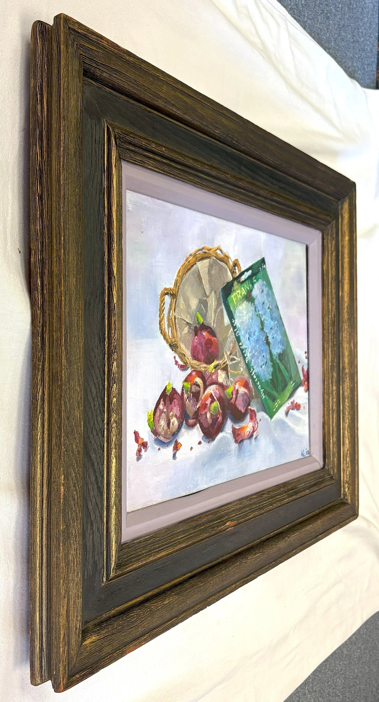 Original Framed and Signed Painting on Canvas of 'Hyacinth Bulbs in a Basket' - 3