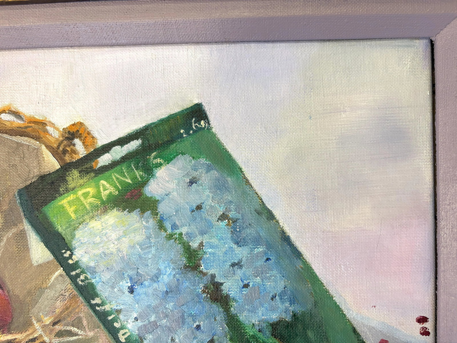 Original Framed and Signed Painting on Canvas of 'Hyacinth Bulbs in a Basket' - 5