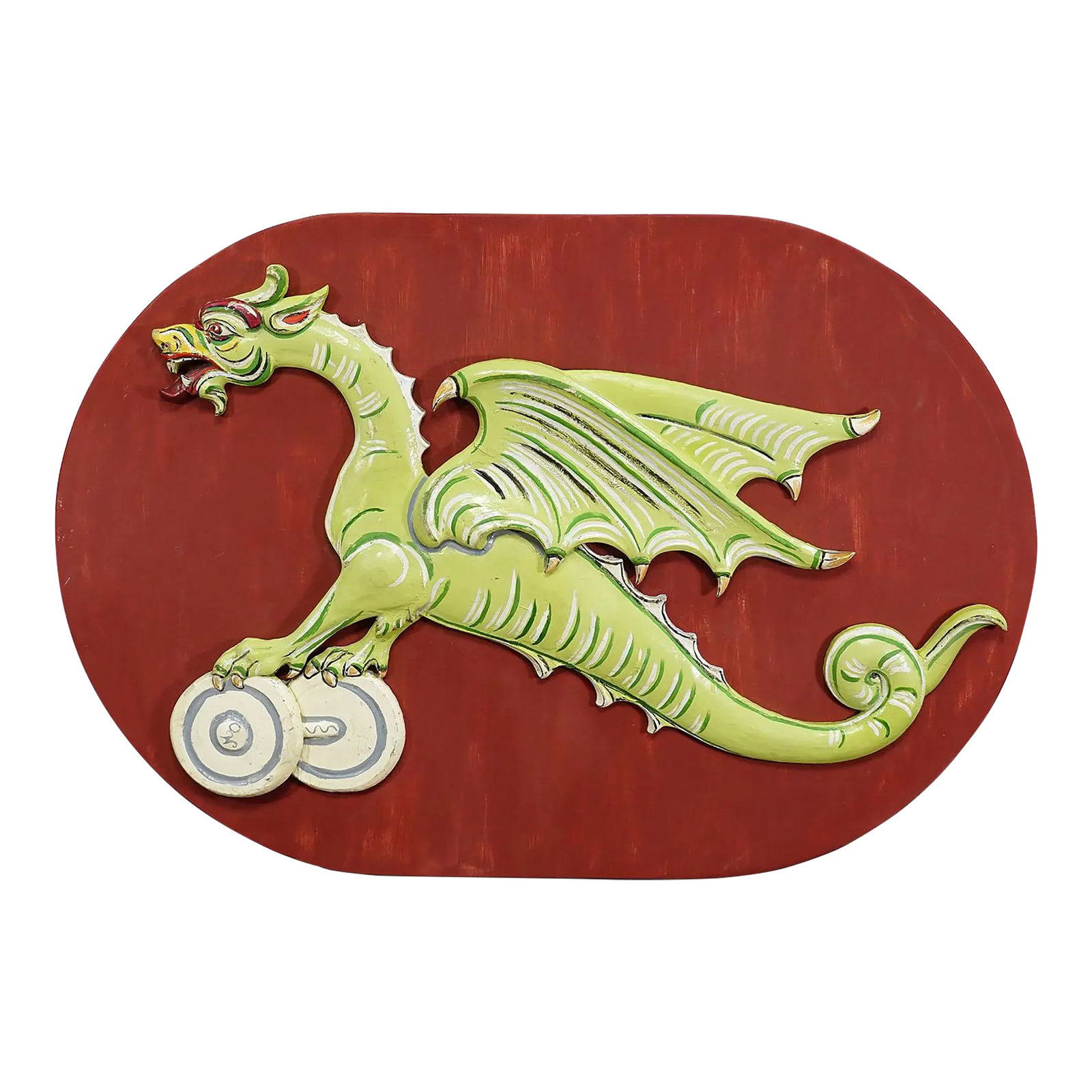 Antique Dragon Sign From a Bumper Car Ca. 1930s: Antique Dragon Sign from a Bumper Car ca. 1930s A large wood carved dragon sign formerly used as decoration for a bumper car, Germany circa 1930s. Made from hand carved and painted wood and mounted