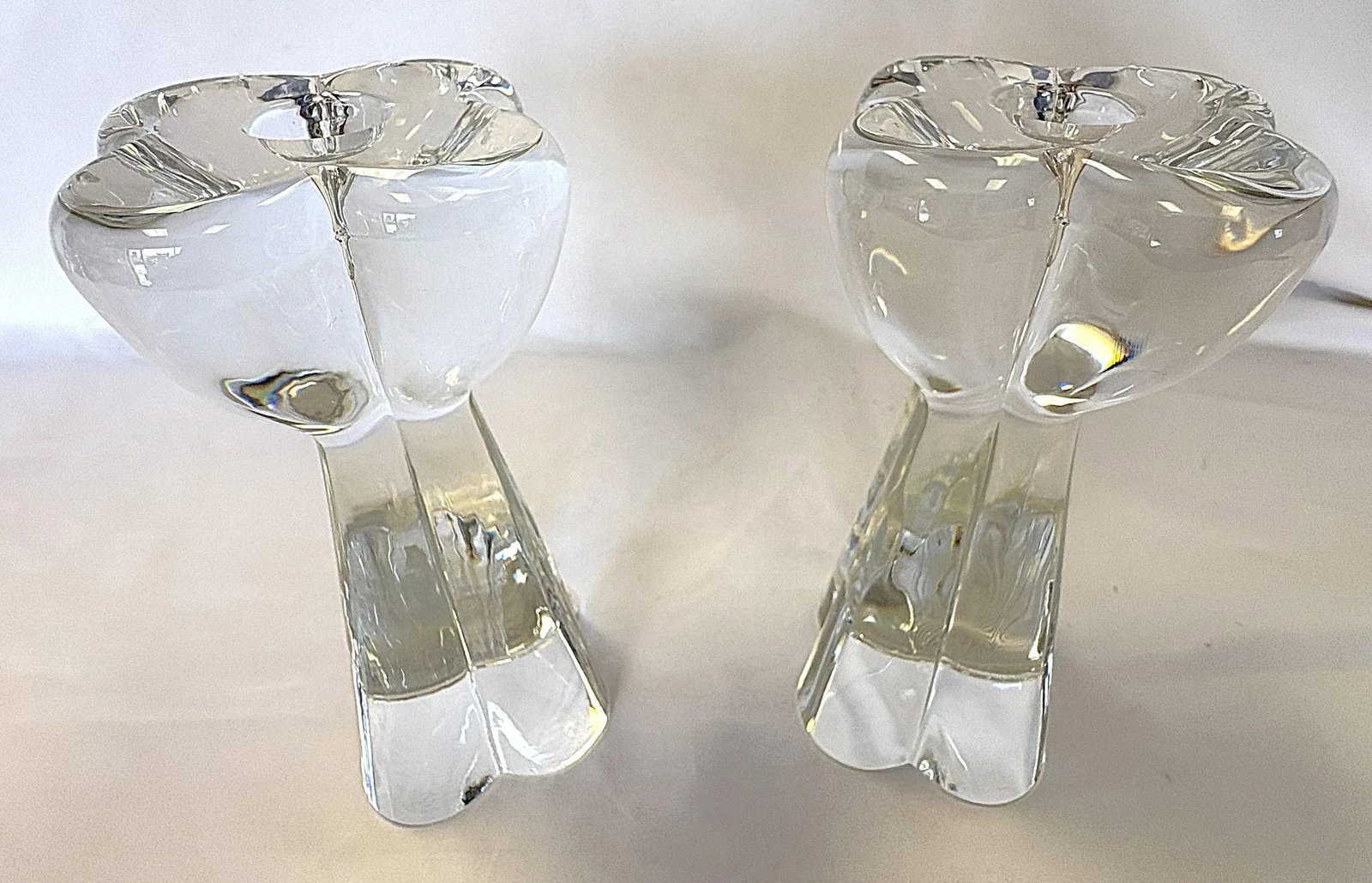 Vintage Baccarat France Clover Diomede 7" Tall Heavy Crystal Candlesticks - A Pair - 10