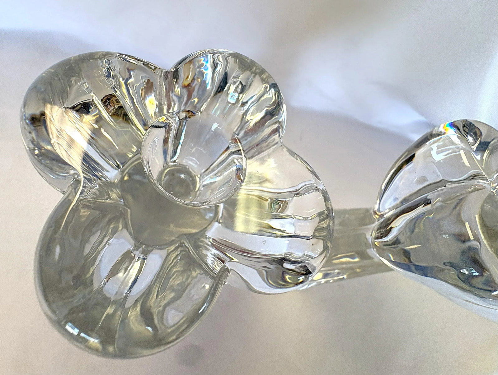 Vintage Baccarat France Clover Diomede 7" Tall Heavy Crystal Candlesticks - A Pair - 12
