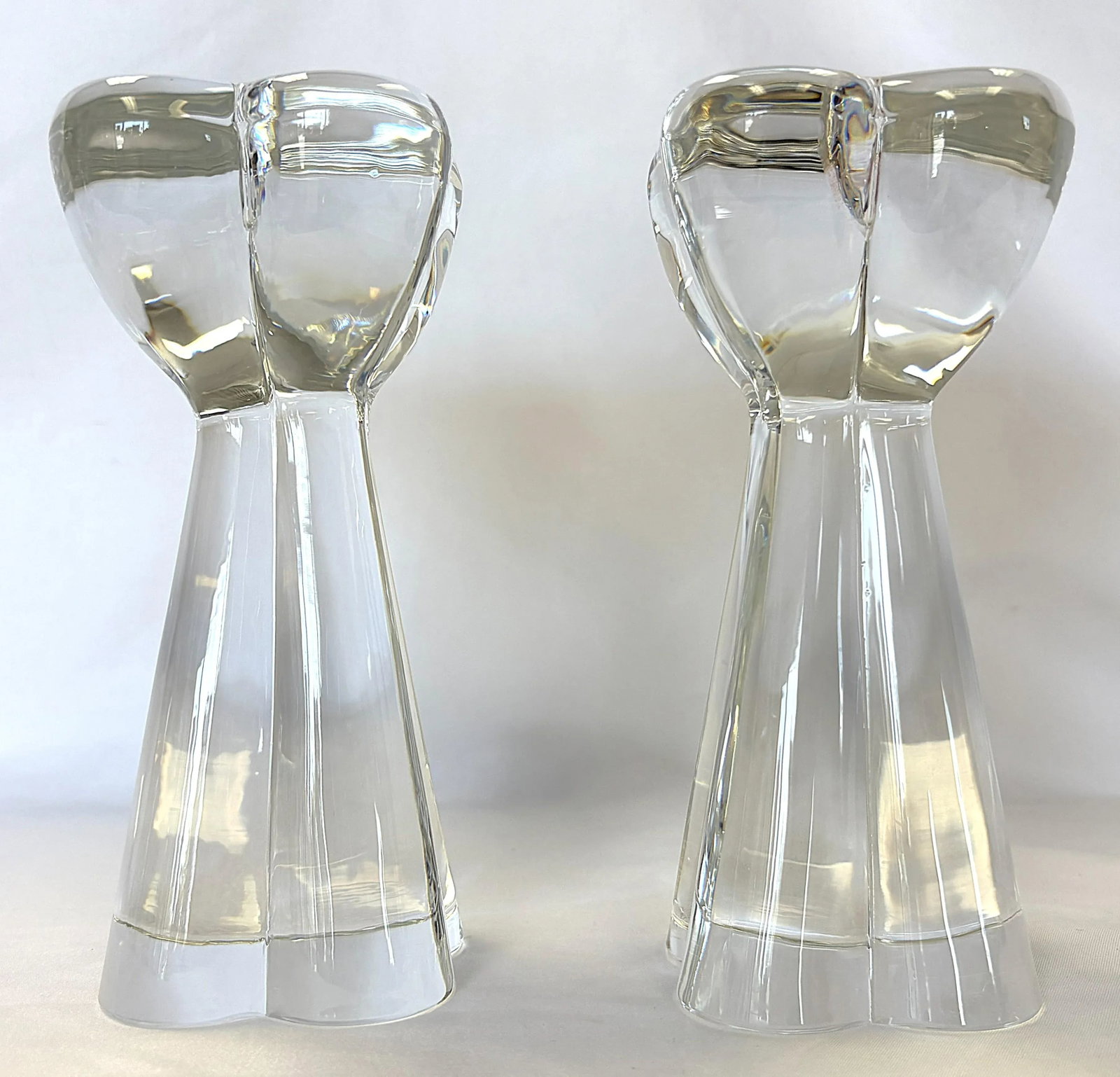 Vintage Baccarat France Clover Diomede 7" Tall Heavy Crystal Candlesticks - A Pair - 2