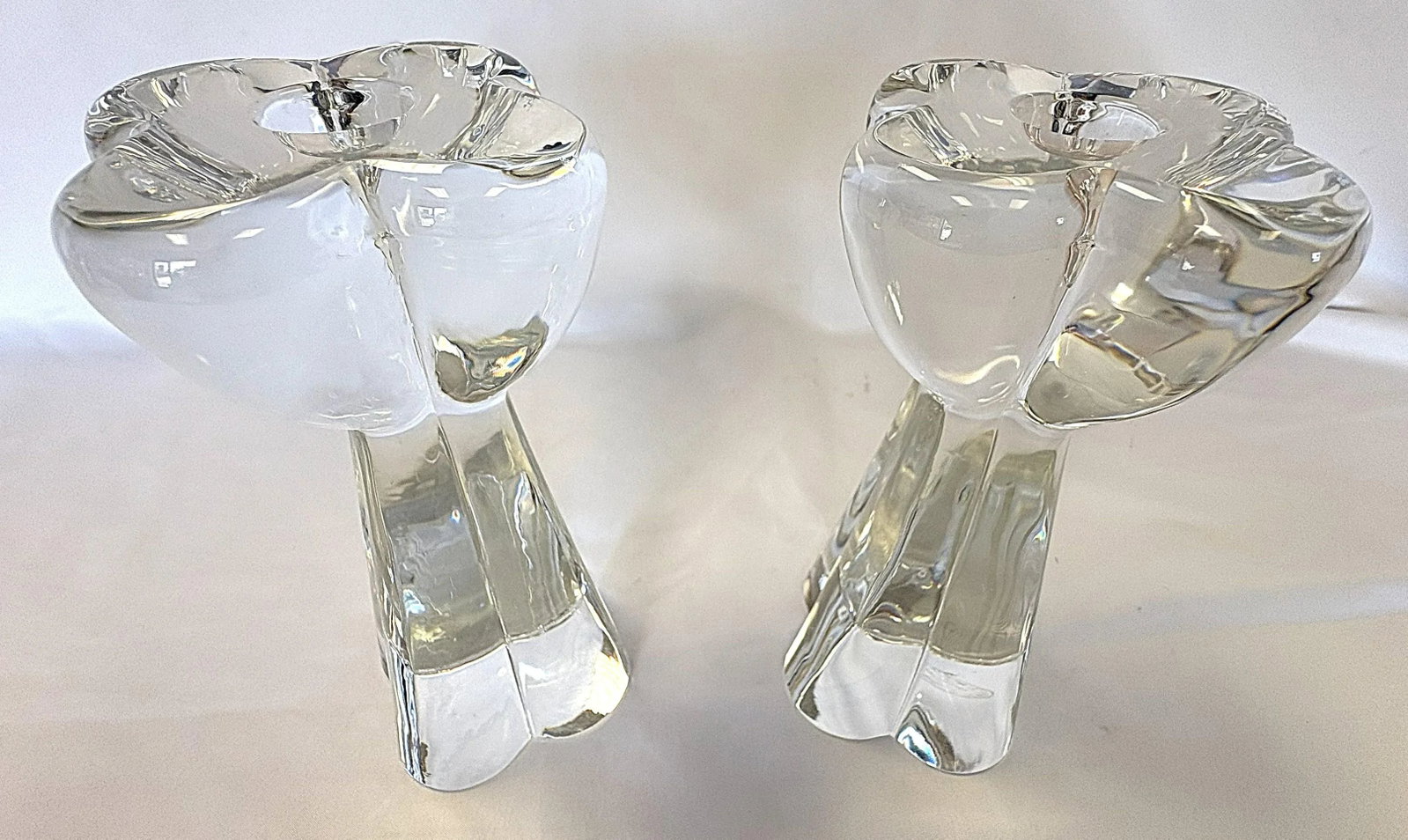 Vintage Baccarat France Clover Diomede 7" Tall Heavy Crystal Candlesticks - A Pair - 5
