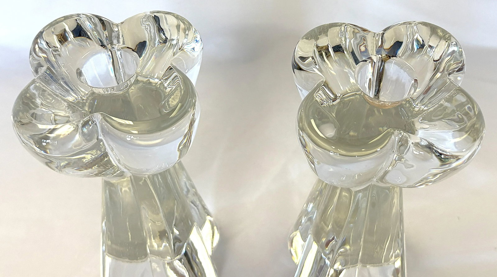 Vintage Baccarat France Clover Diomede 7" Tall Heavy Crystal Candlesticks - A Pair - 9