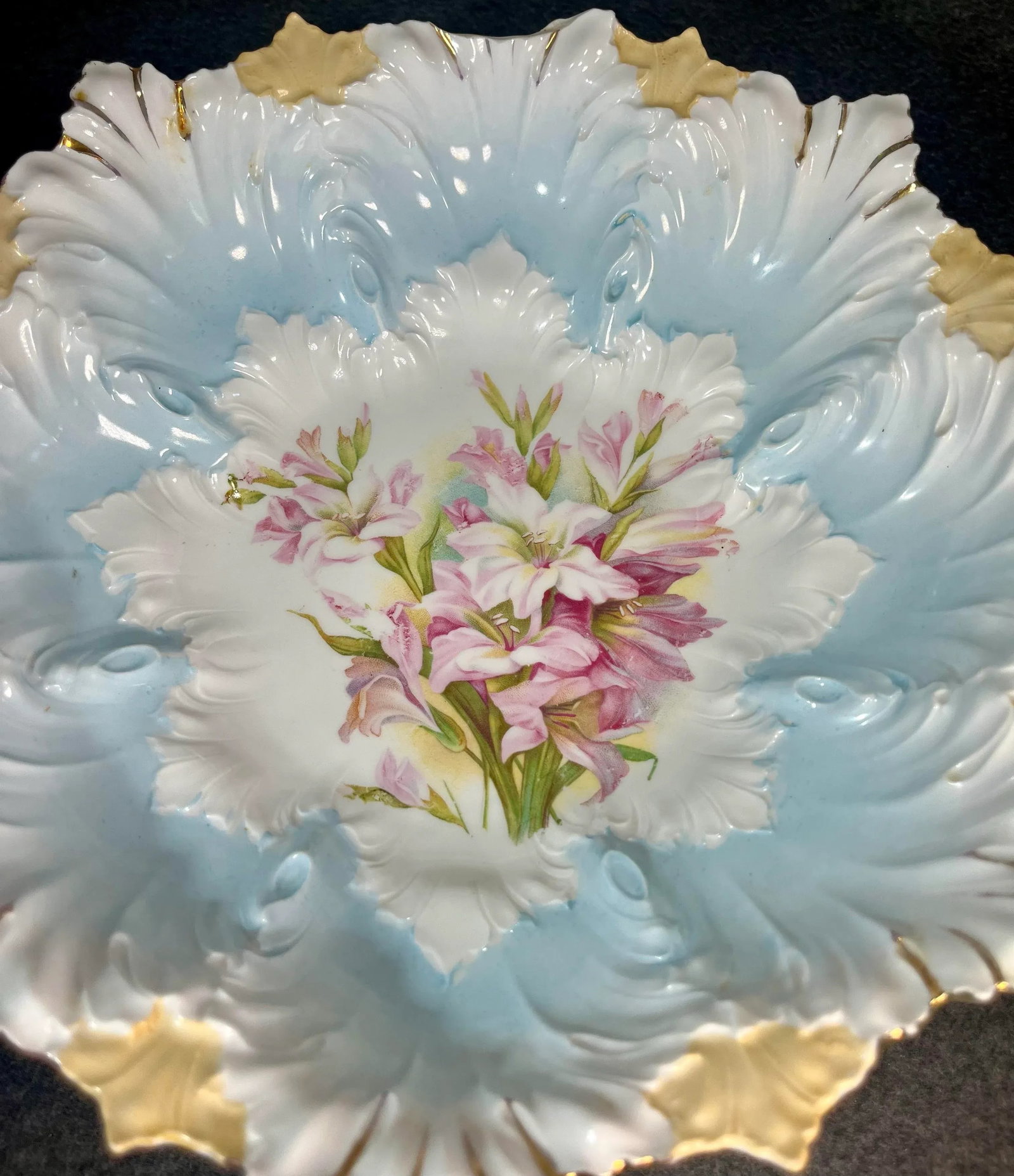 Antique Scalloped Porcelain Hand Painted Berry Bowl - 2