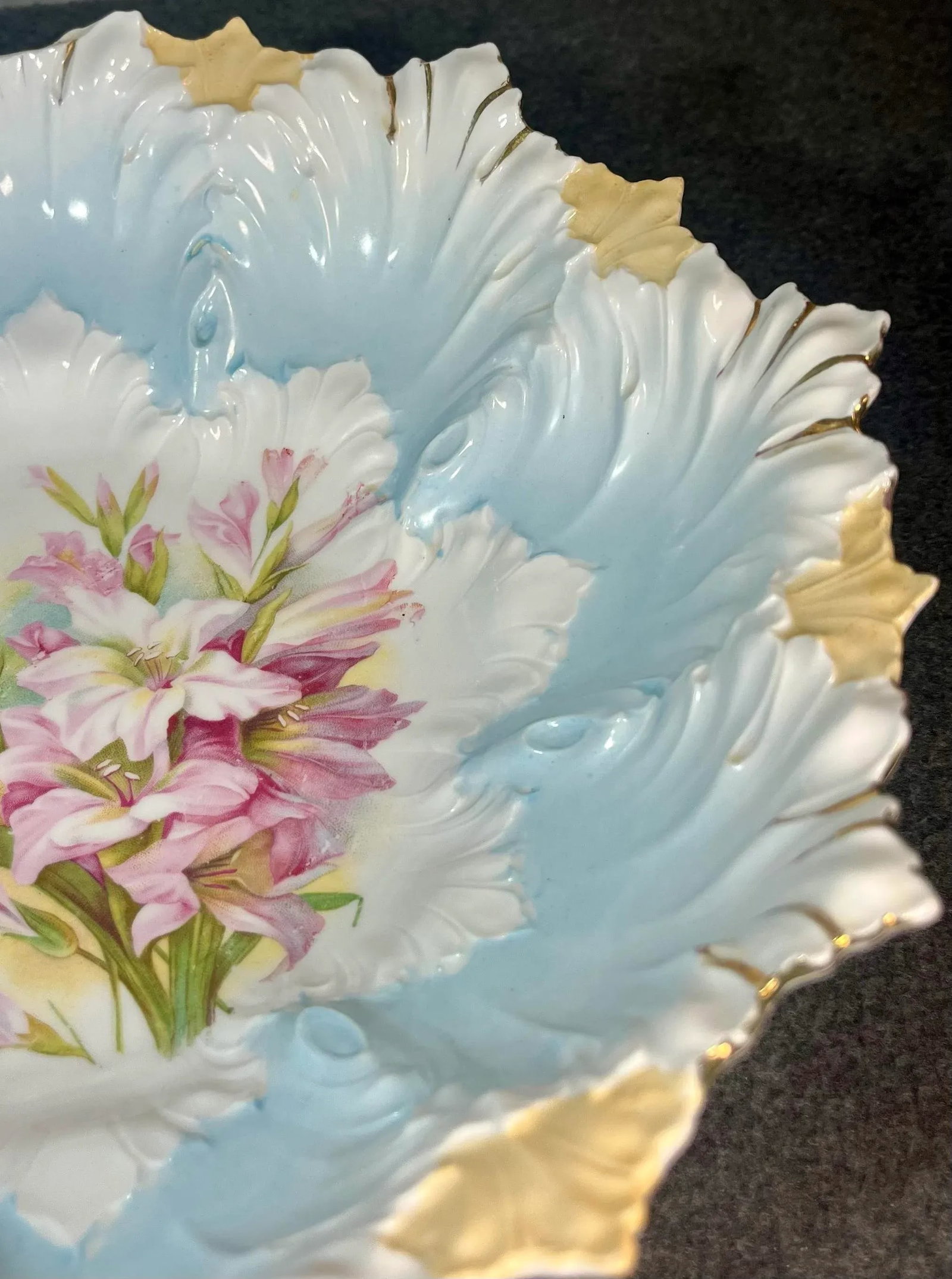 Antique Scalloped Porcelain Hand Painted Berry Bowl - 3