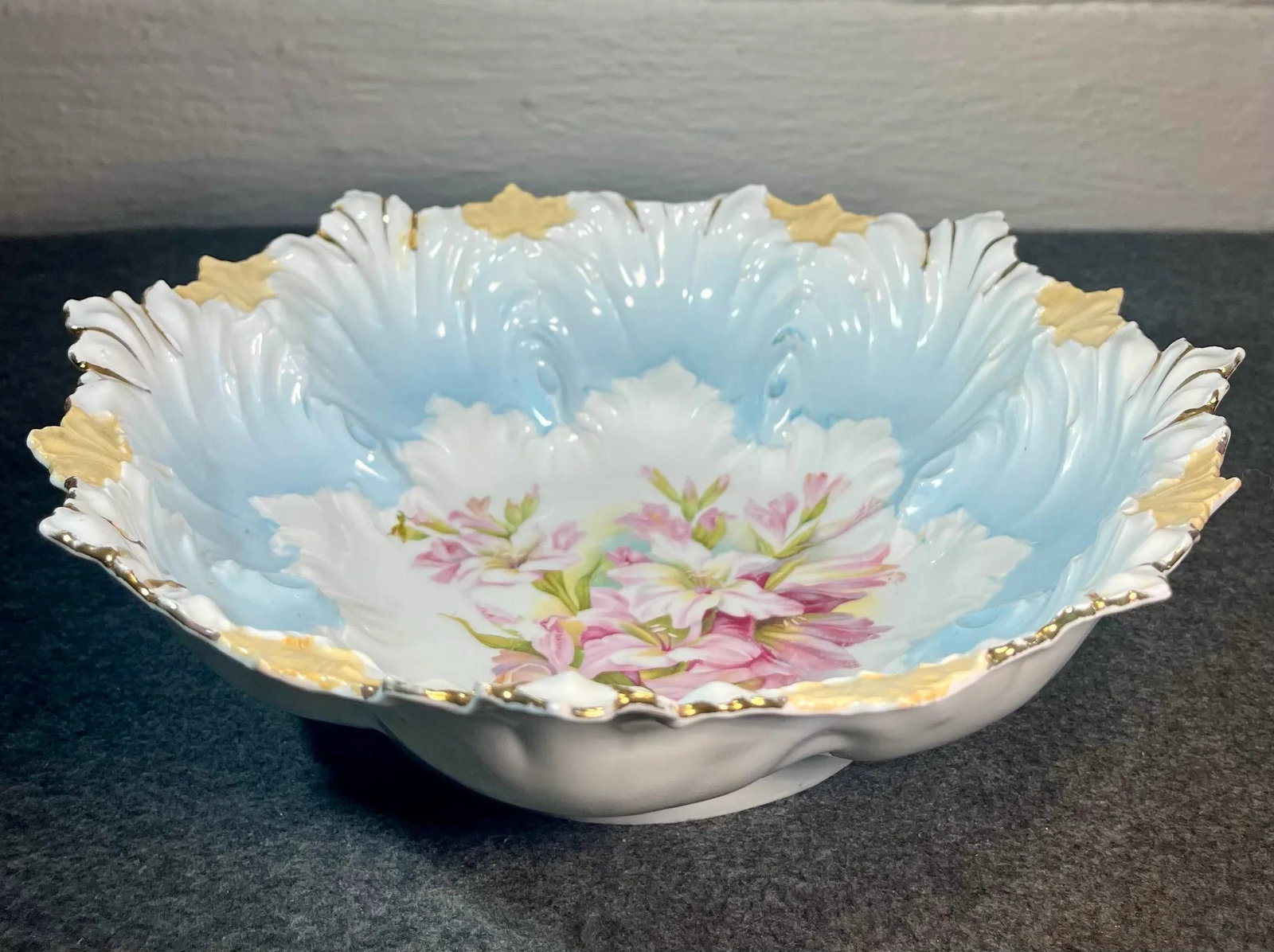 Antique Scalloped Porcelain Hand Painted Berry Bowl - 4