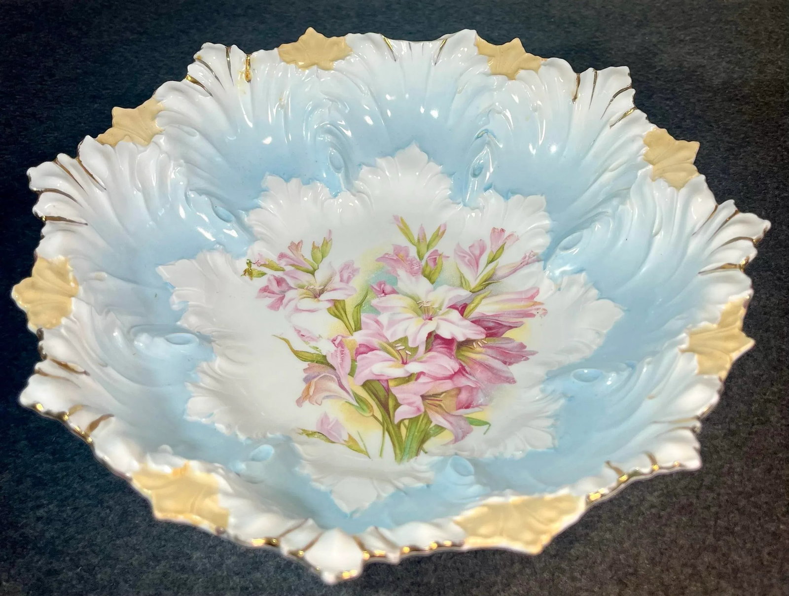 Antique Scalloped Porcelain Hand Painted Berry Bowl - 5