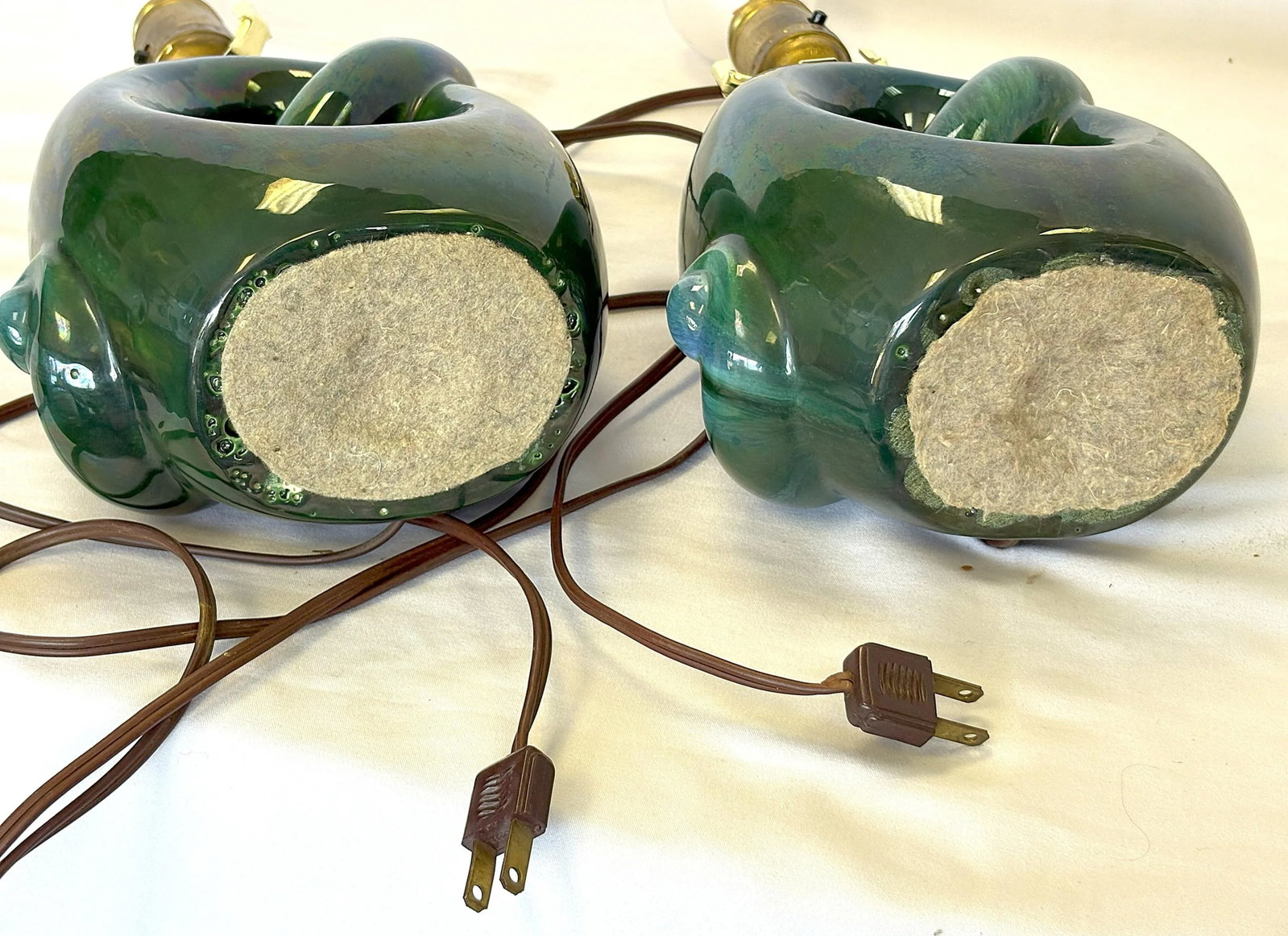 Mid Century Modern Royal Haeger Style Green-Blue Drip Glaze Ceramic Lamps- A Pair - 11