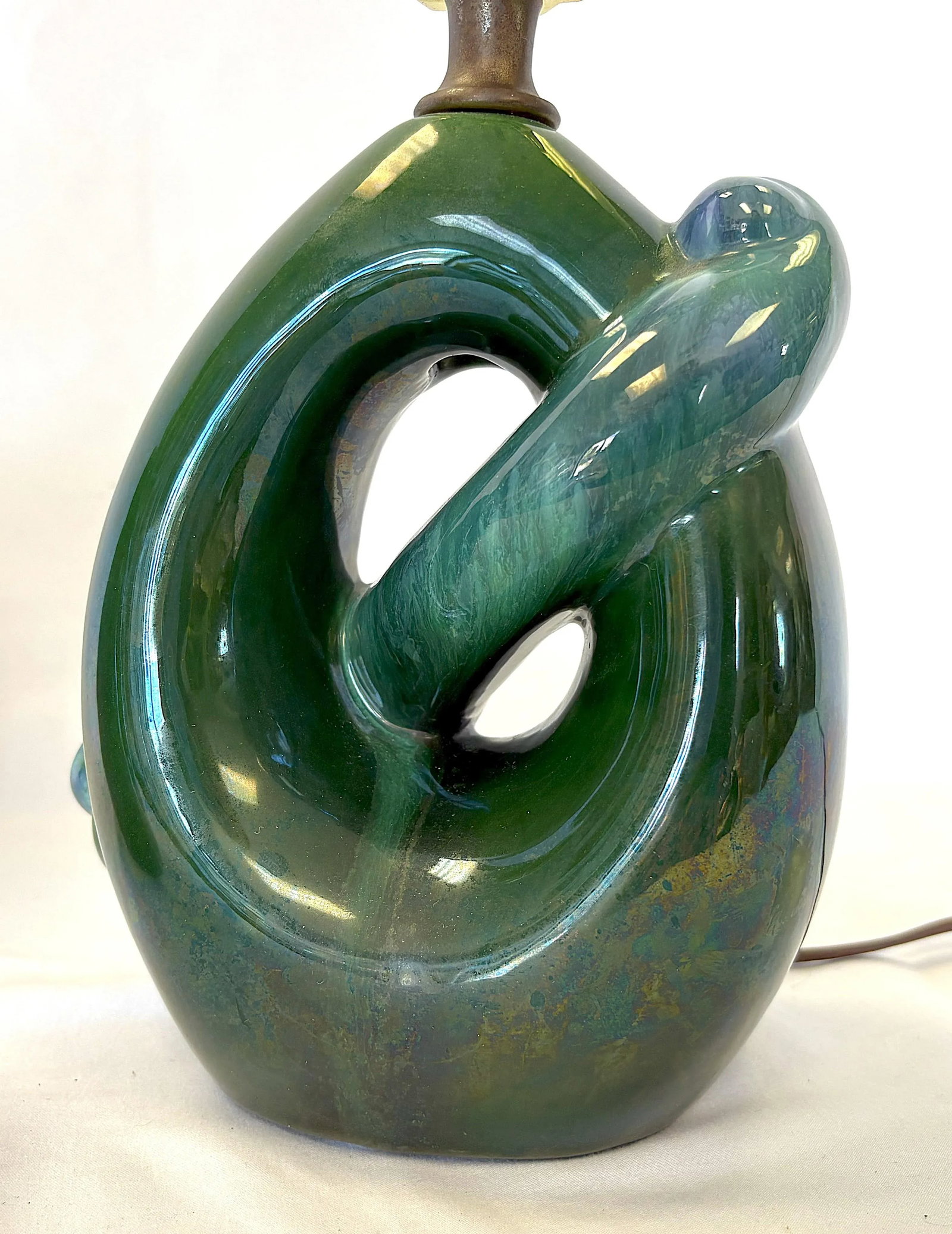 Mid Century Modern Royal Haeger Style Green-Blue Drip Glaze Ceramic Lamps- A Pair - 3