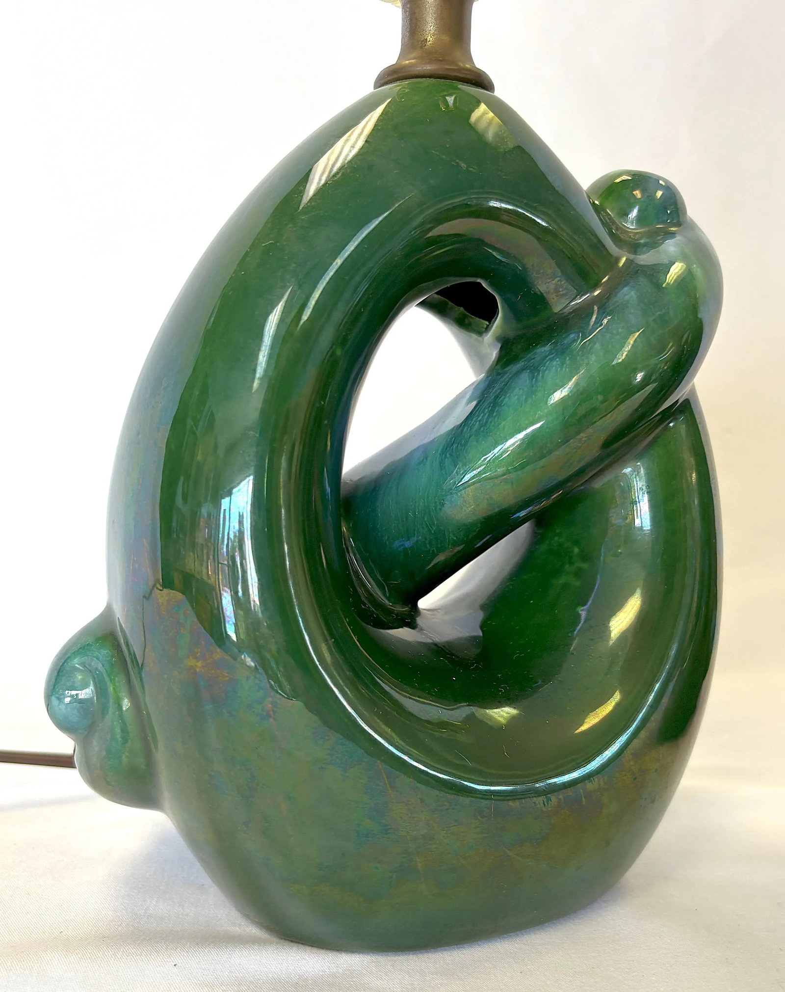 Mid Century Modern Royal Haeger Style Green-Blue Drip Glaze Ceramic Lamps- A Pair - 4