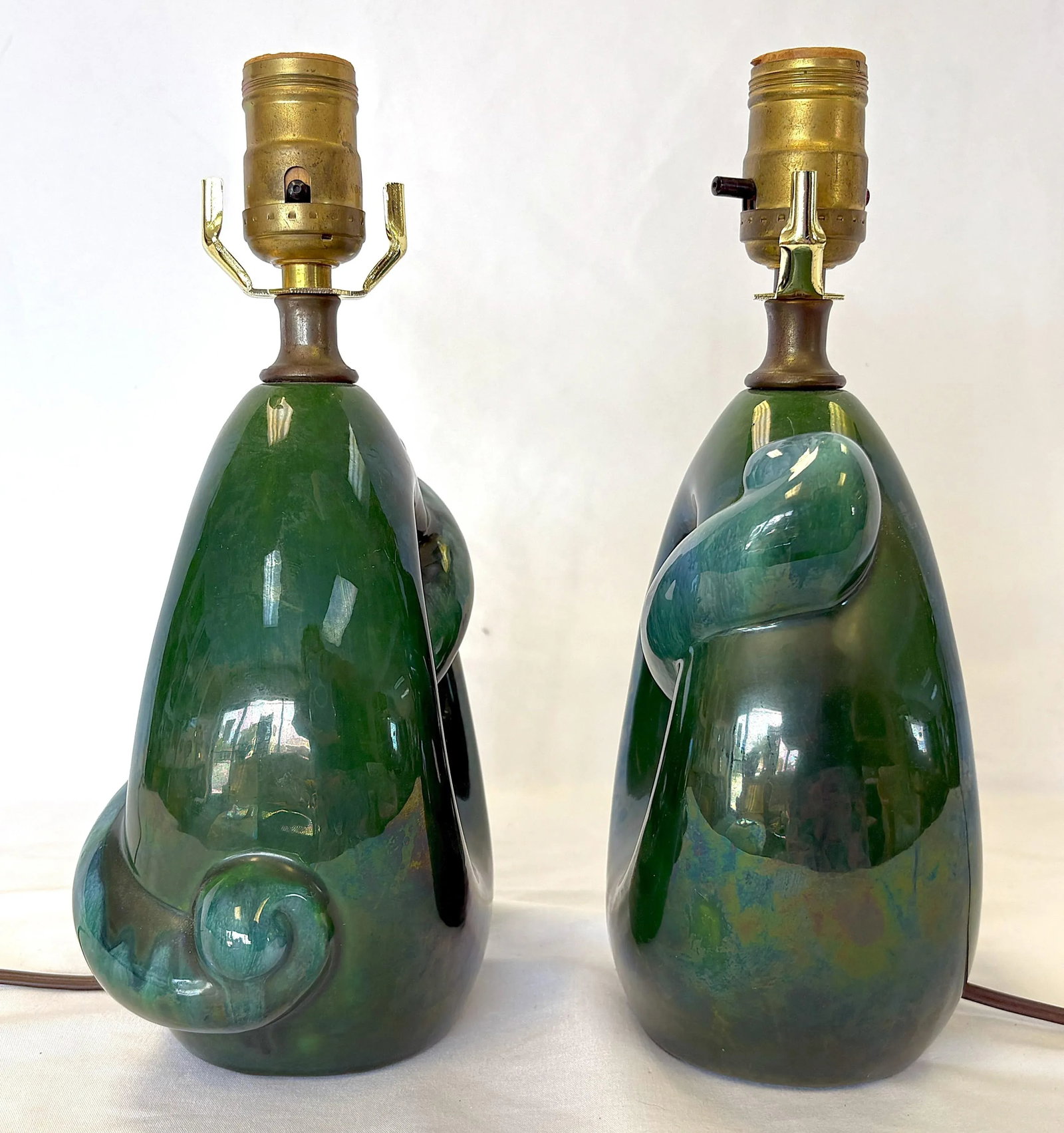 Mid Century Modern Royal Haeger Style Green-Blue Drip Glaze Ceramic Lamps- A Pair - 5