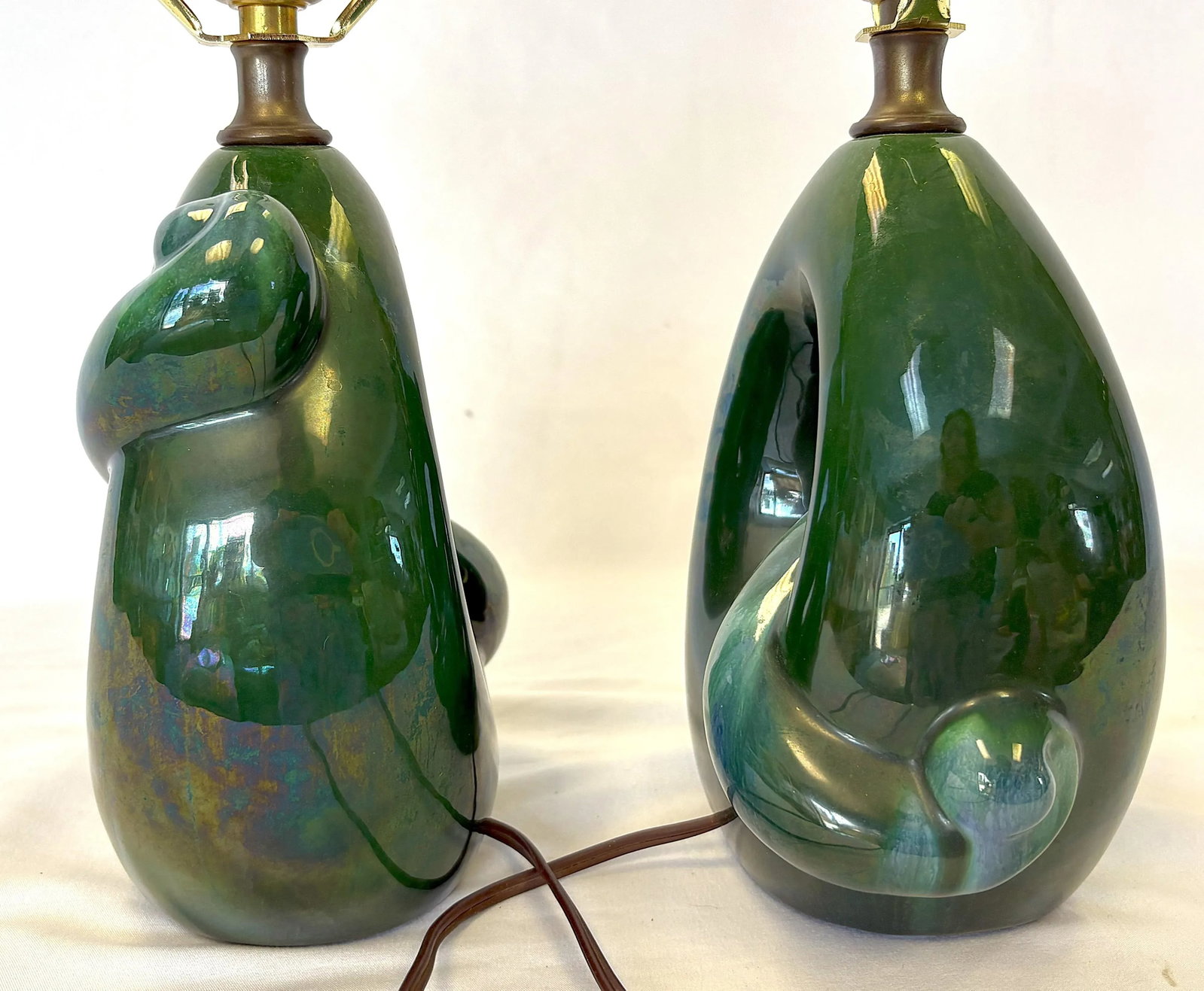 Mid Century Modern Royal Haeger Style Green-Blue Drip Glaze Ceramic Lamps- A Pair - 7