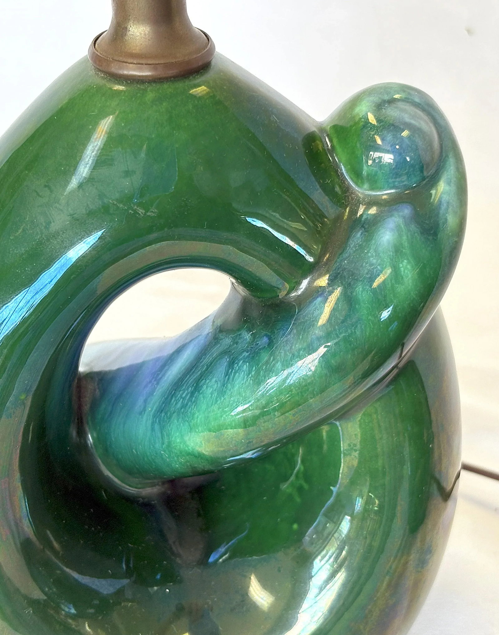 Mid Century Modern Royal Haeger Style Green-Blue Drip Glaze Ceramic Lamps- A Pair - 8