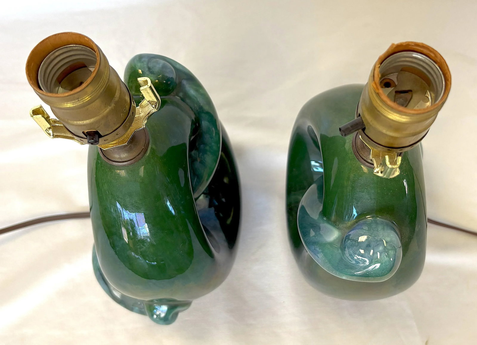 Mid Century Modern Royal Haeger Style Green-Blue Drip Glaze Ceramic Lamps- A Pair - 9