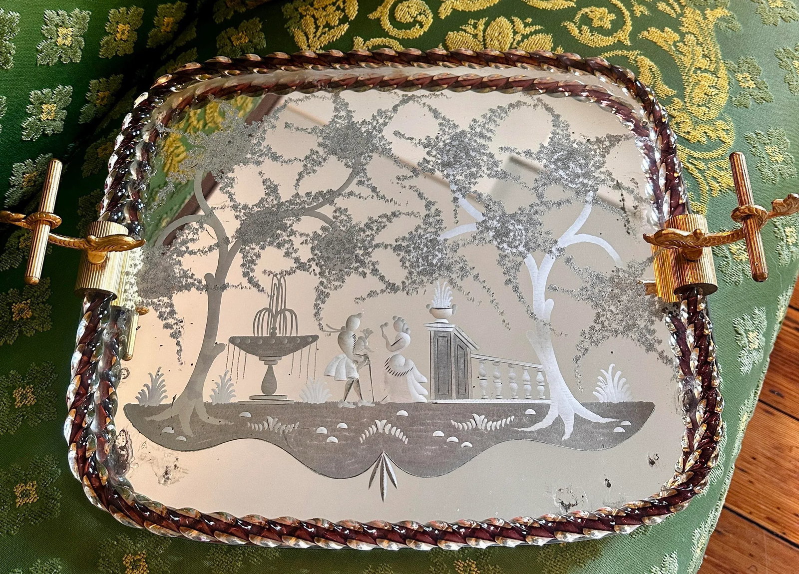 1950's Ercole Barovier Vanity Tray With Twisted Murano Glass Edge and Koi Handles, Italy - 10