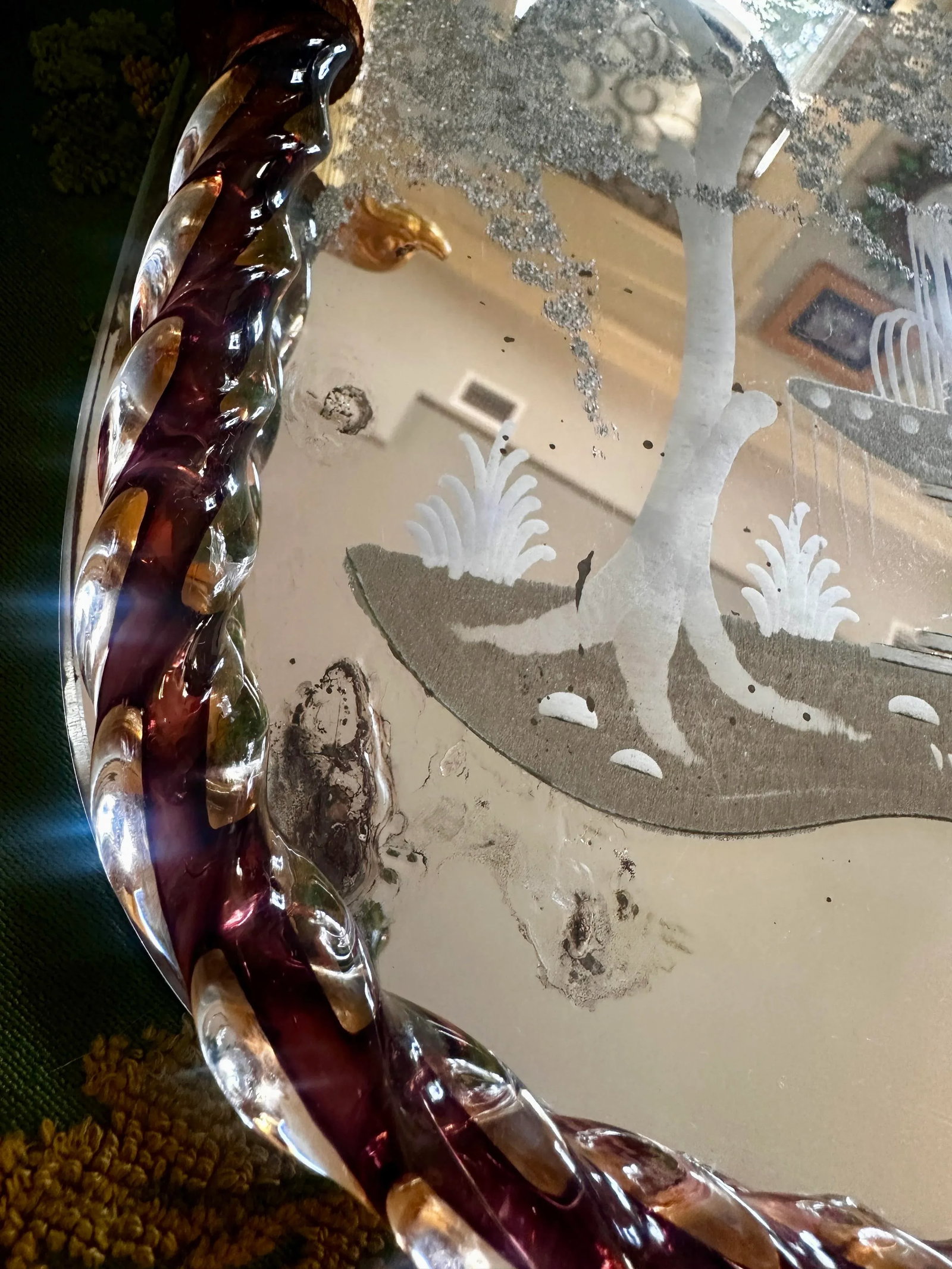 1950's Ercole Barovier Vanity Tray With Twisted Murano Glass Edge and Koi Handles, Italy - 11