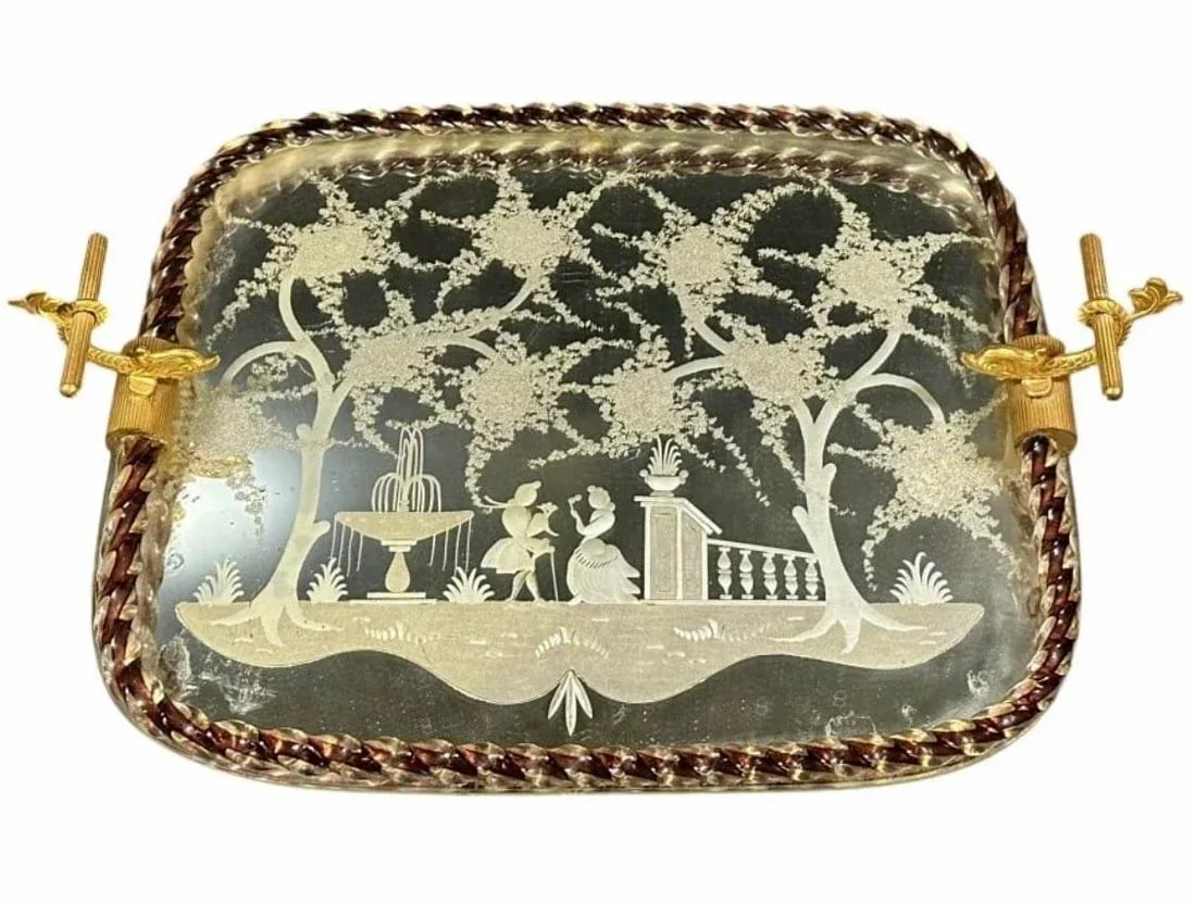 1950's Ercole Barovier Vanity Tray With Twisted Murano Glass Edge and Koi Handles, Italy - 12