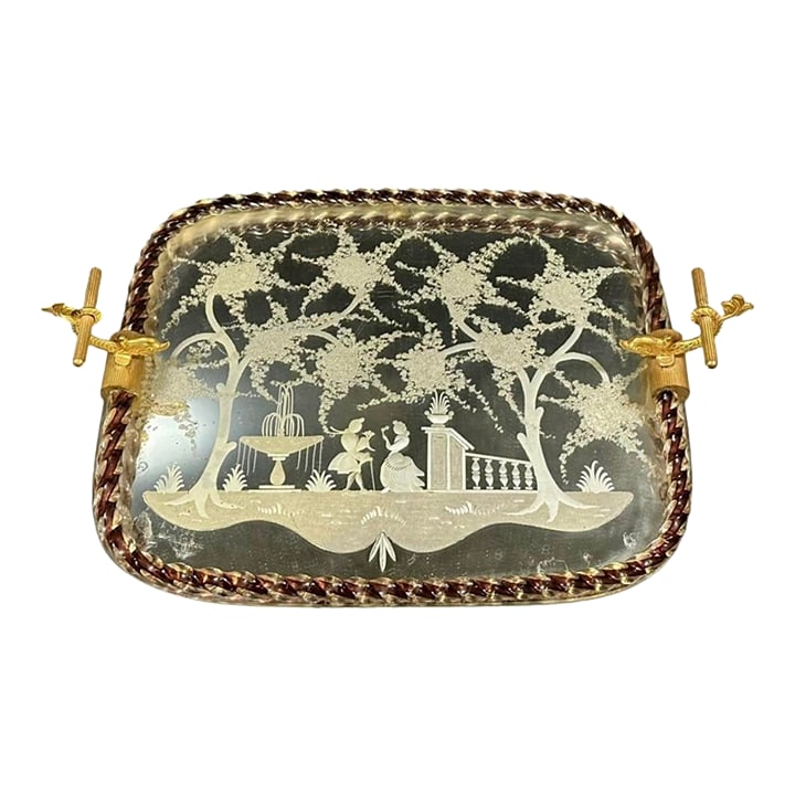 1950's Ercole Barovier Vanity Tray With Twisted Murano Glass Edge and Koi Handles, Italy (1 of 12)