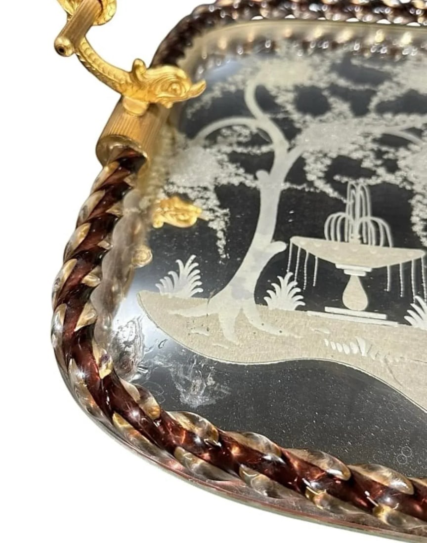 1950's Ercole Barovier Vanity Tray With Twisted Murano Glass Edge and Koi Handles, Italy - 4