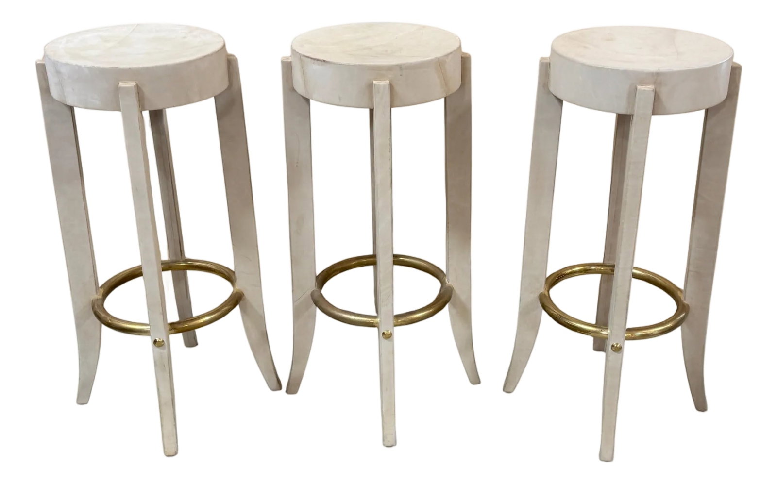 Three Patinated Leather & Brass Barstools Signed Karl Springer, 1990 (1 of 8)