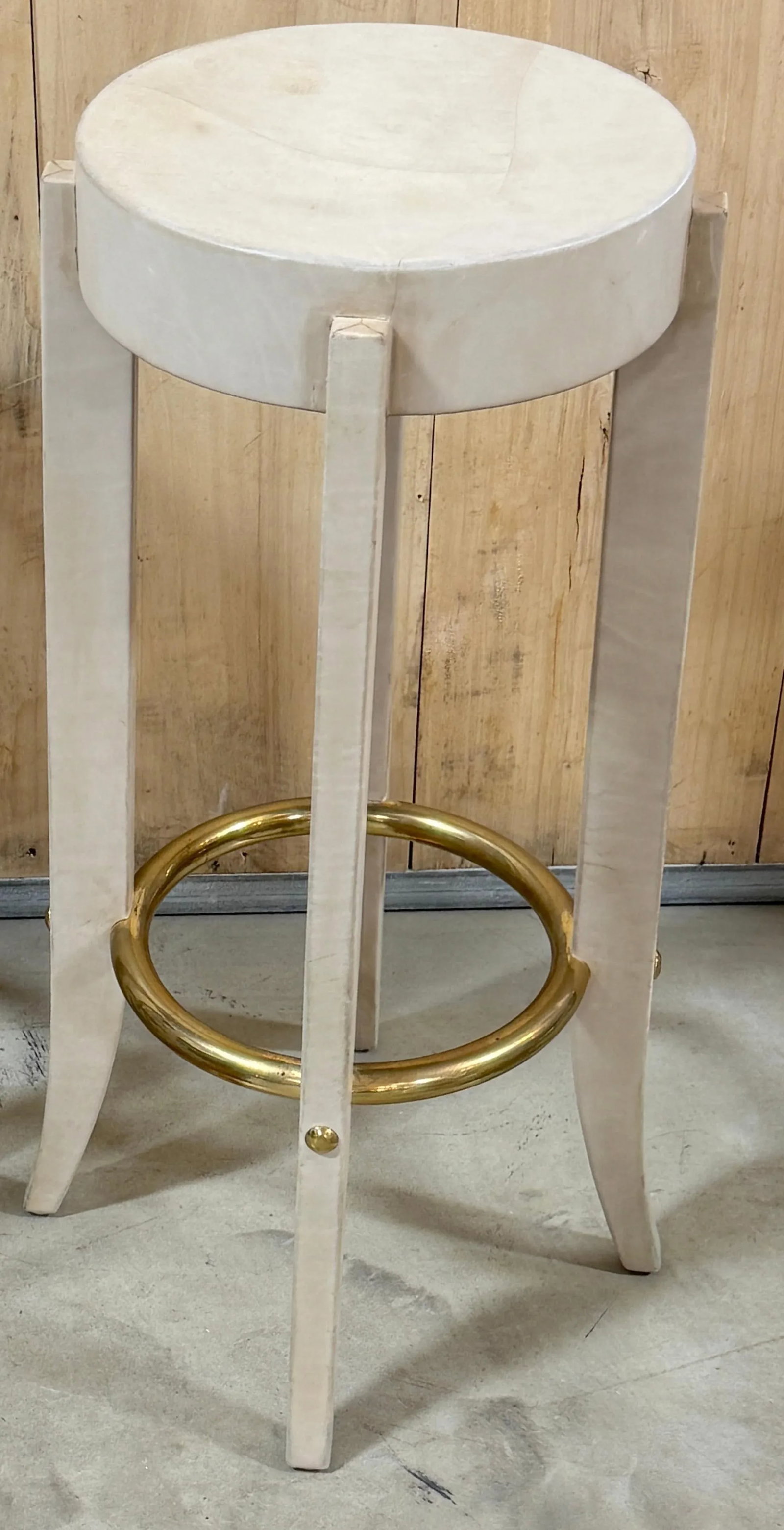 Three Patinated Leather & Brass Barstools Signed Karl Springer, 1990 - 5