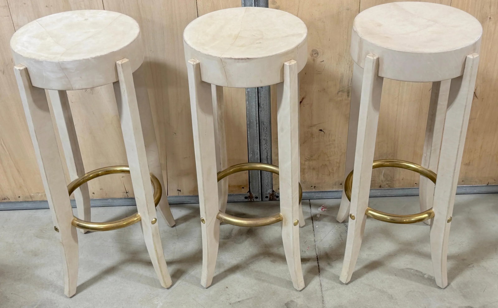 Three Patinated Leather & Brass Barstools Signed Karl Springer, 1990 - 8