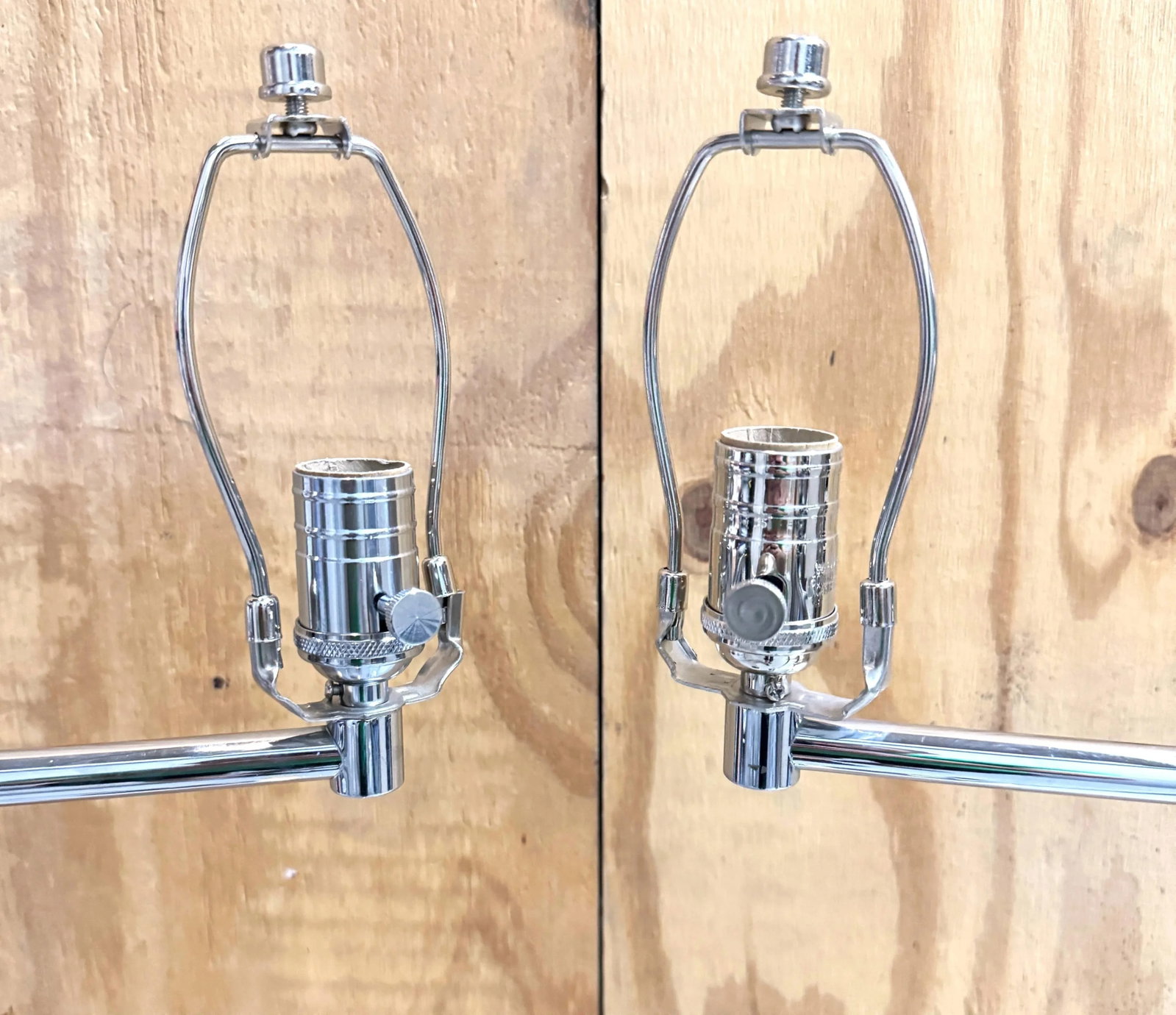 Pair 1970s Walter Von Nessen Style Chrome Swing Arm Floor Lamps with Shades - 3