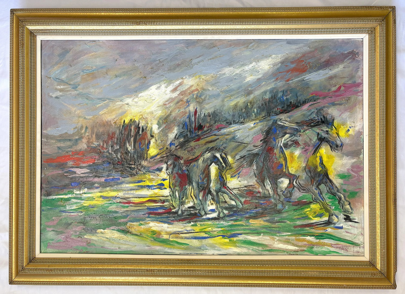 Original Signed and Framed Oil Painting on Canvas of 'Abstract Wild Horses' - 2