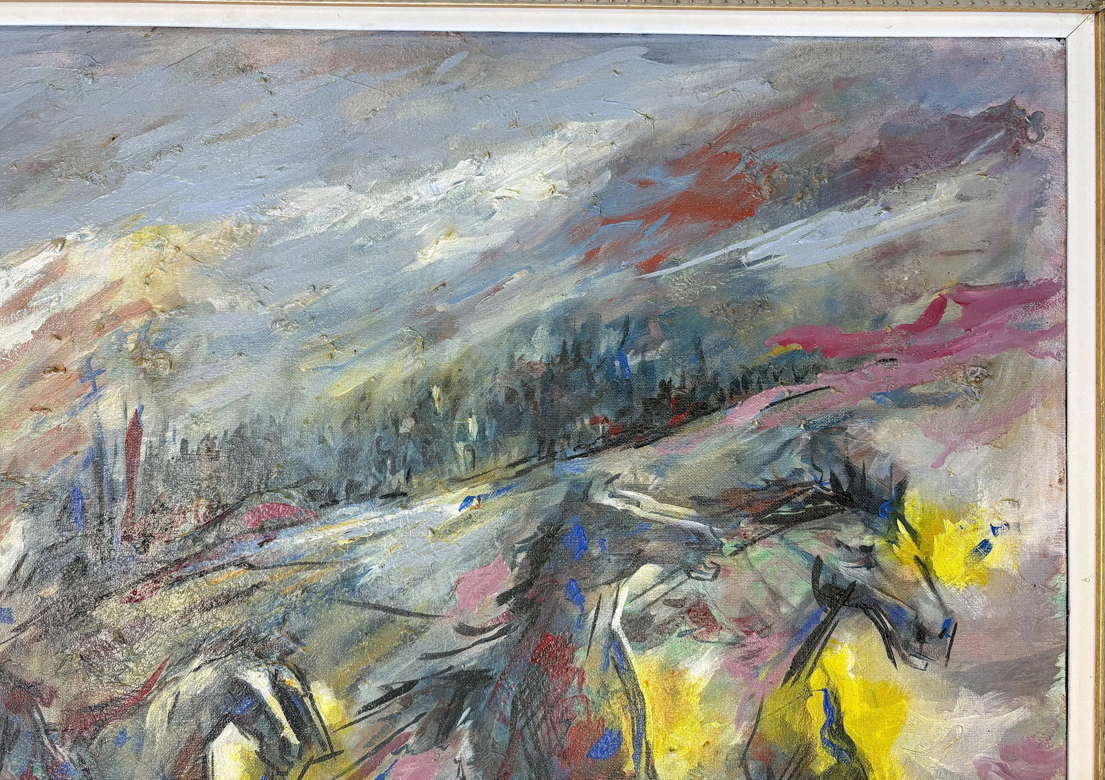 Original Signed and Framed Oil Painting on Canvas of 'Abstract Wild Horses' - 3
