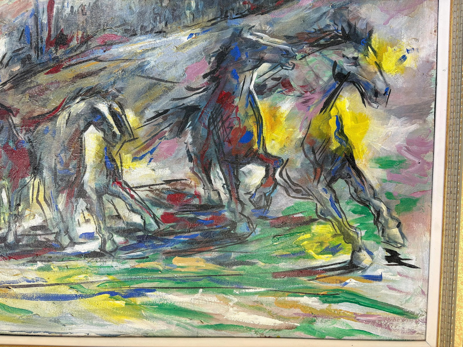Original Signed and Framed Oil Painting on Canvas of 'Abstract Wild Horses' - 5