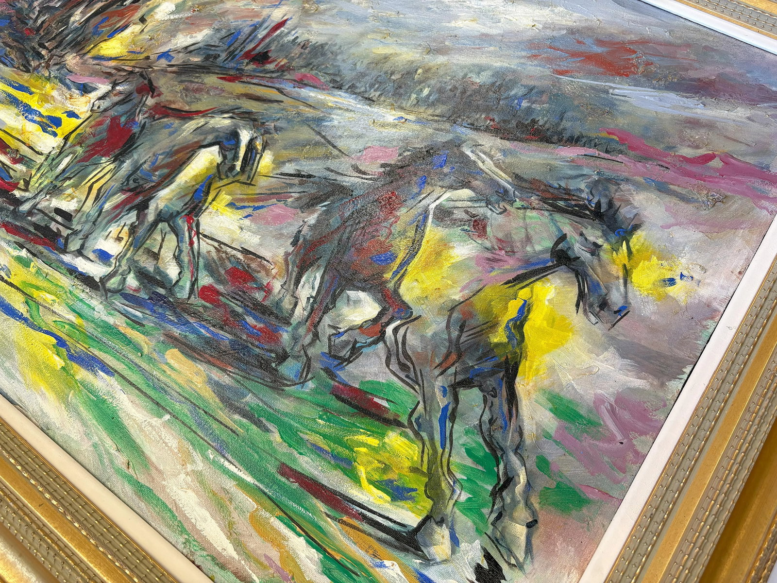 Original Signed and Framed Oil Painting on Canvas of 'Abstract Wild Horses' - 8