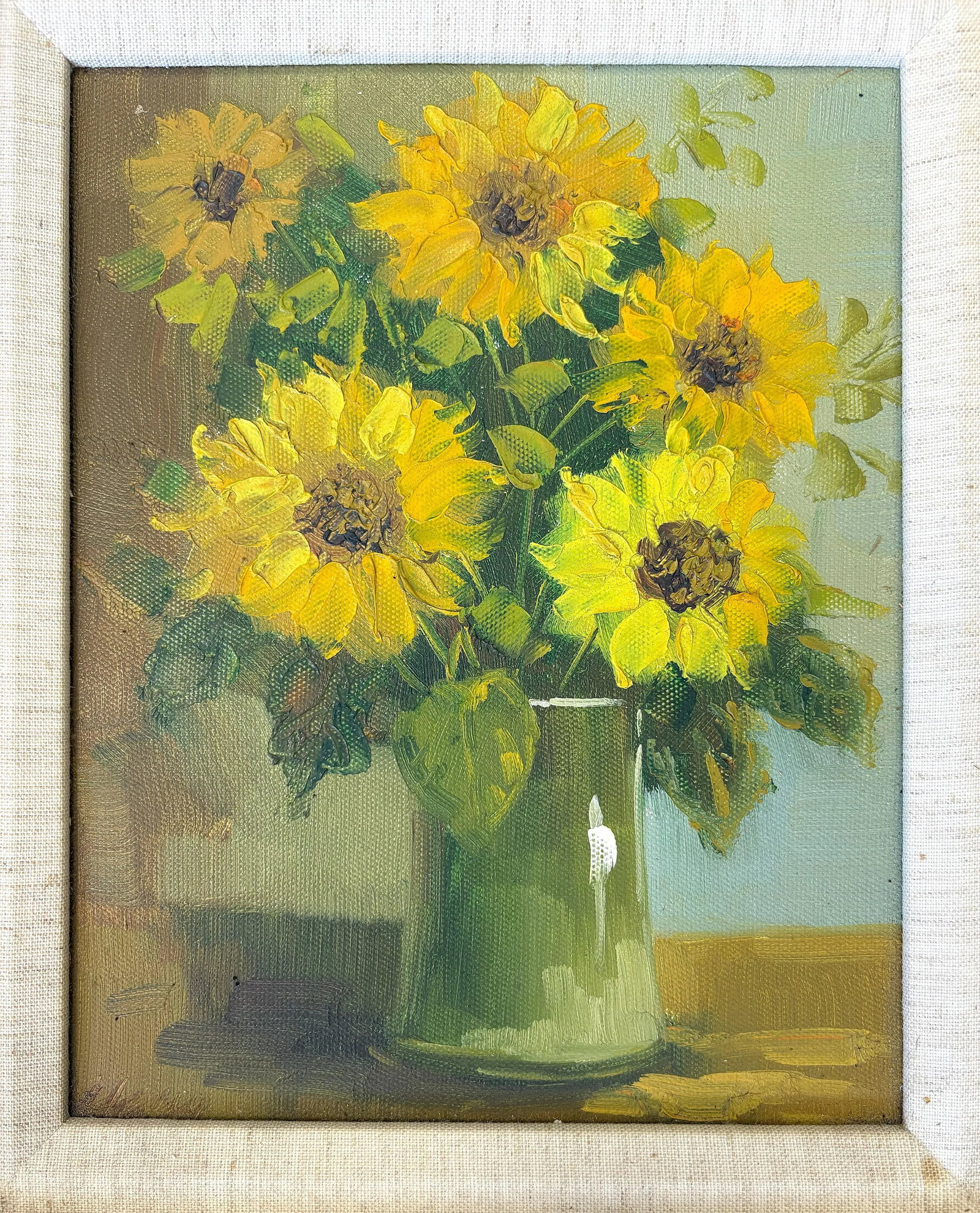 Original Signed and Framed Still Life Oil Painting on Canvas 'Sunflowers' - 2