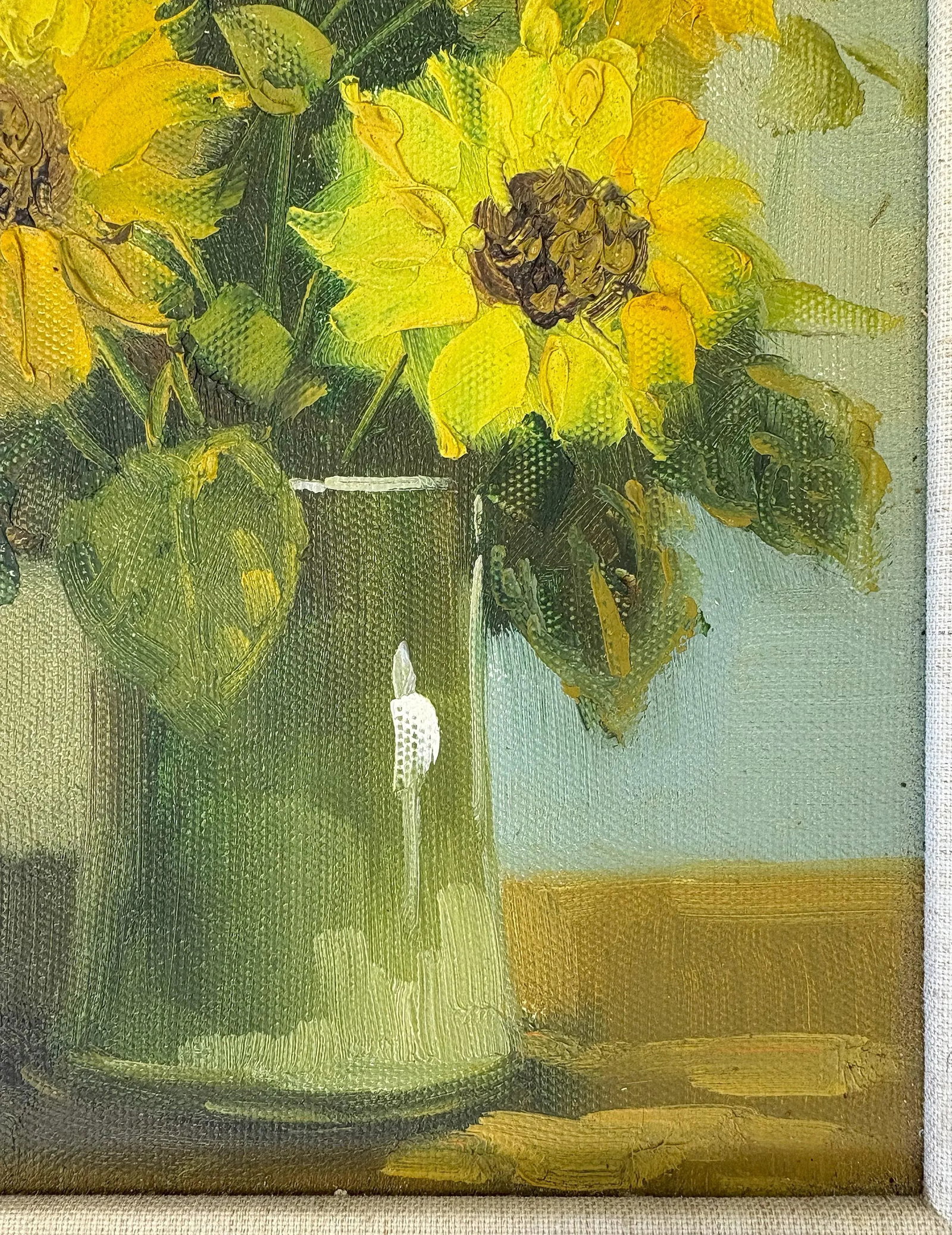 Original Signed and Framed Still Life Oil Painting on Canvas 'Sunflowers' - 4