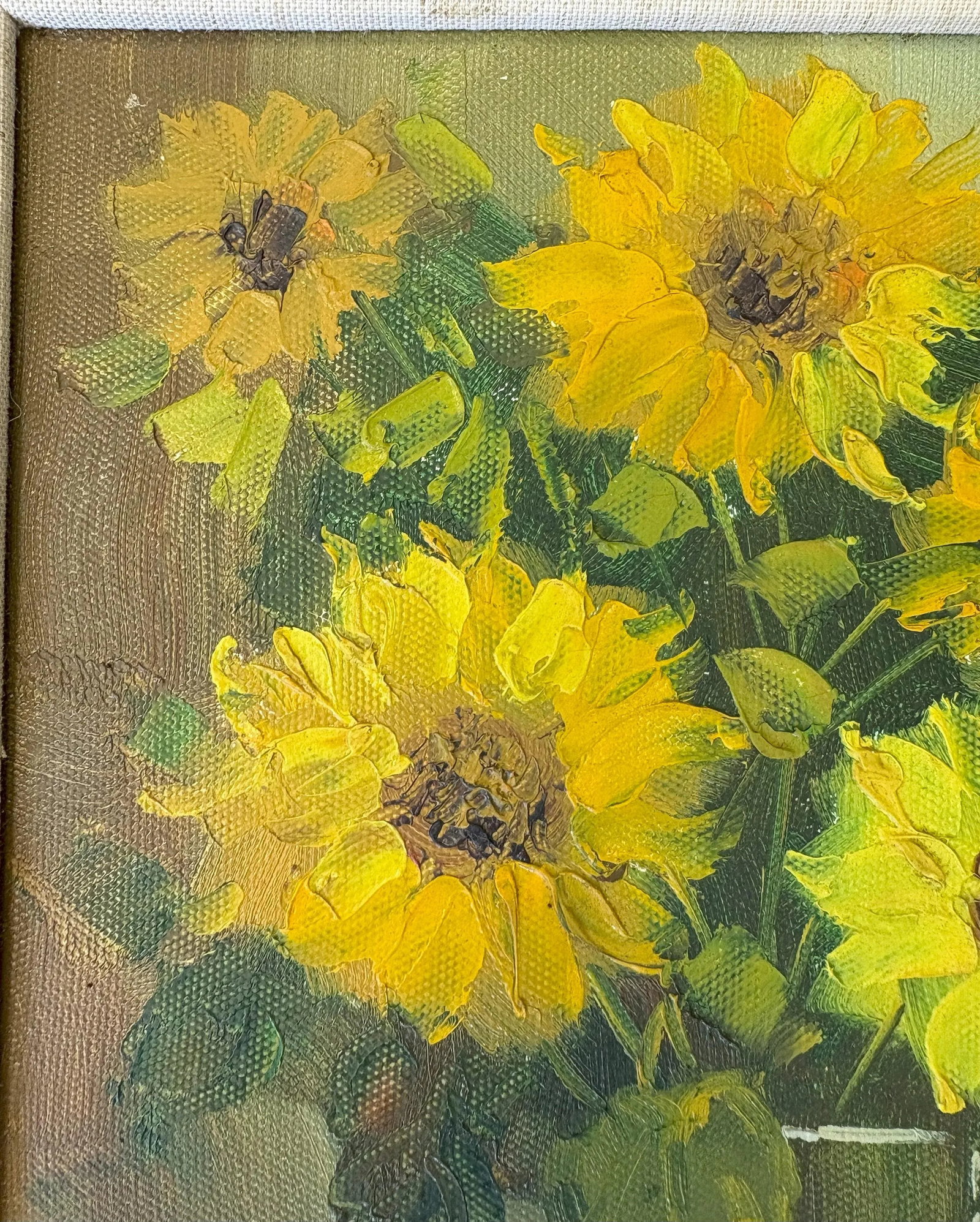 Original Signed and Framed Still Life Oil Painting on Canvas 'Sunflowers' - 5