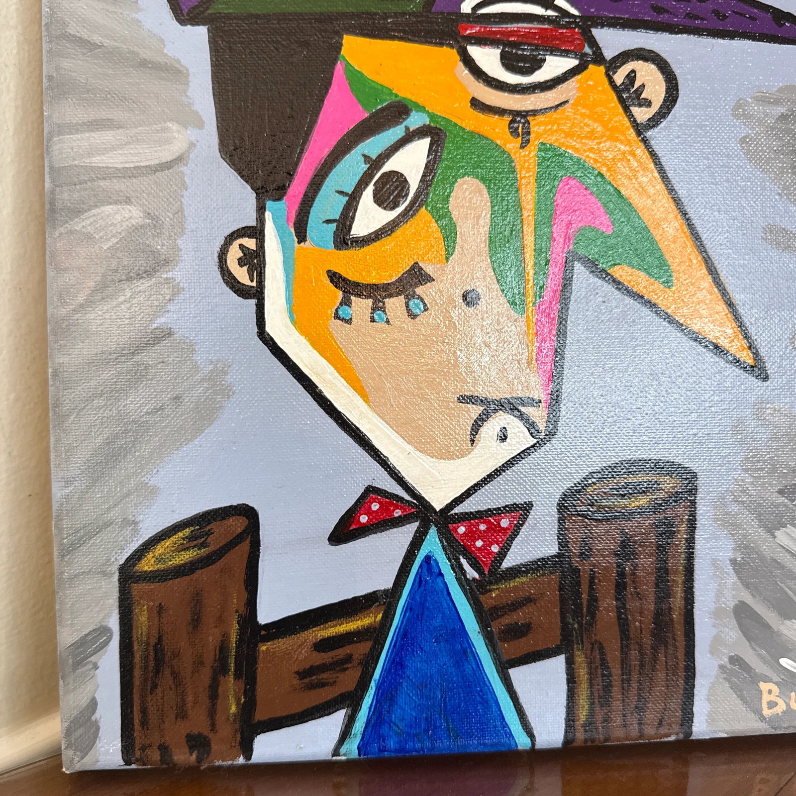 1970s Early 21st Century Picasso Style Folk Art Painting~ Signed Bush - 3