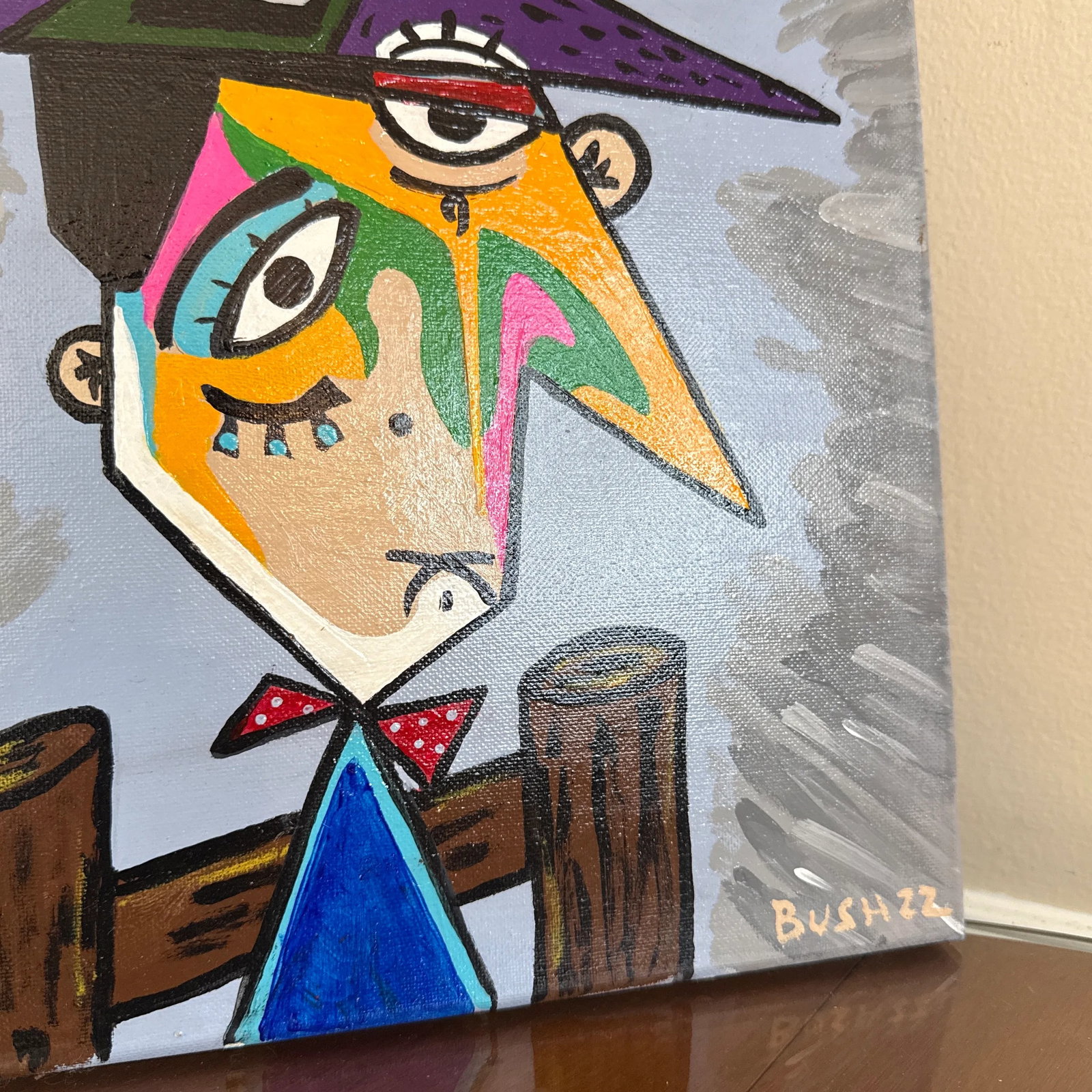 1970s Early 21st Century Picasso Style Folk Art Painting~ Signed Bush - 4