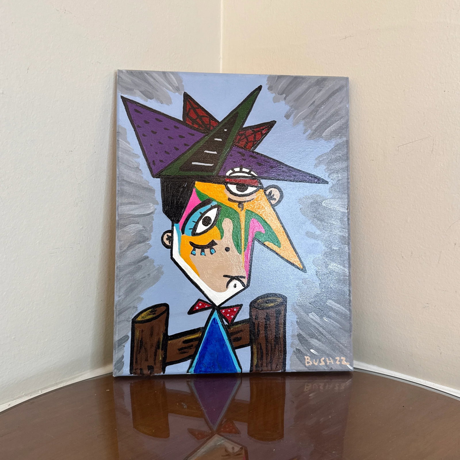 1970s Early 21st Century Picasso Style Folk Art Painting~ Signed Bush - 6