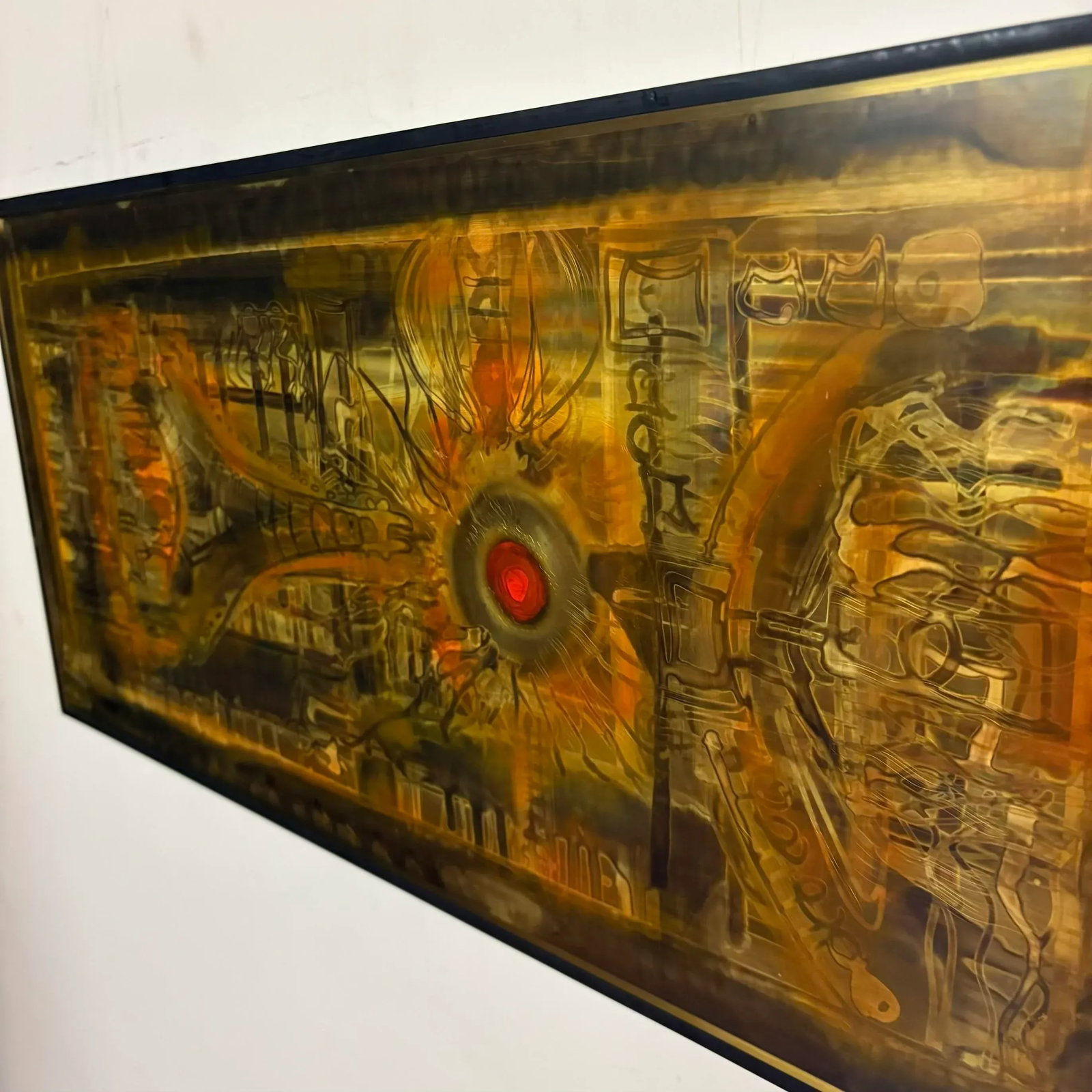 Bernhard Rohne 1973 Etched Brass Wall Art With Red Enamel Detail - 11