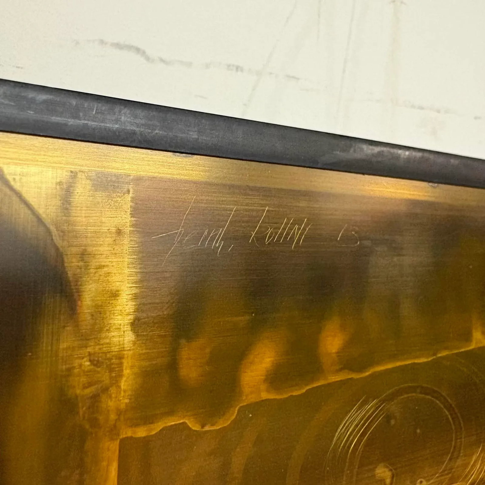 Bernhard Rohne 1973 Etched Brass Wall Art With Red Enamel Detail - 14