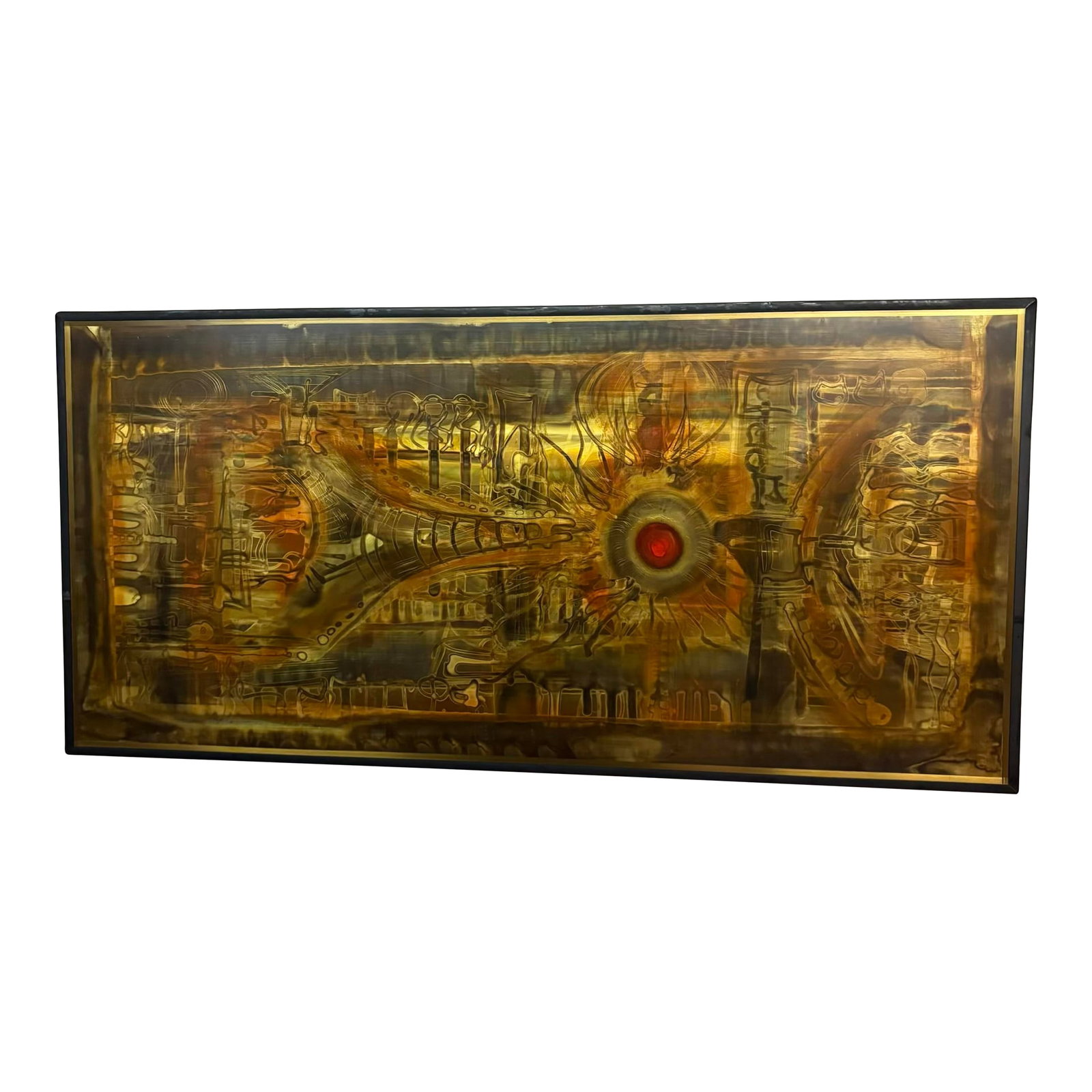 Bernhard Rohne 1973 Etched Brass Wall Art With Red Enamel Detail (1 of 18)