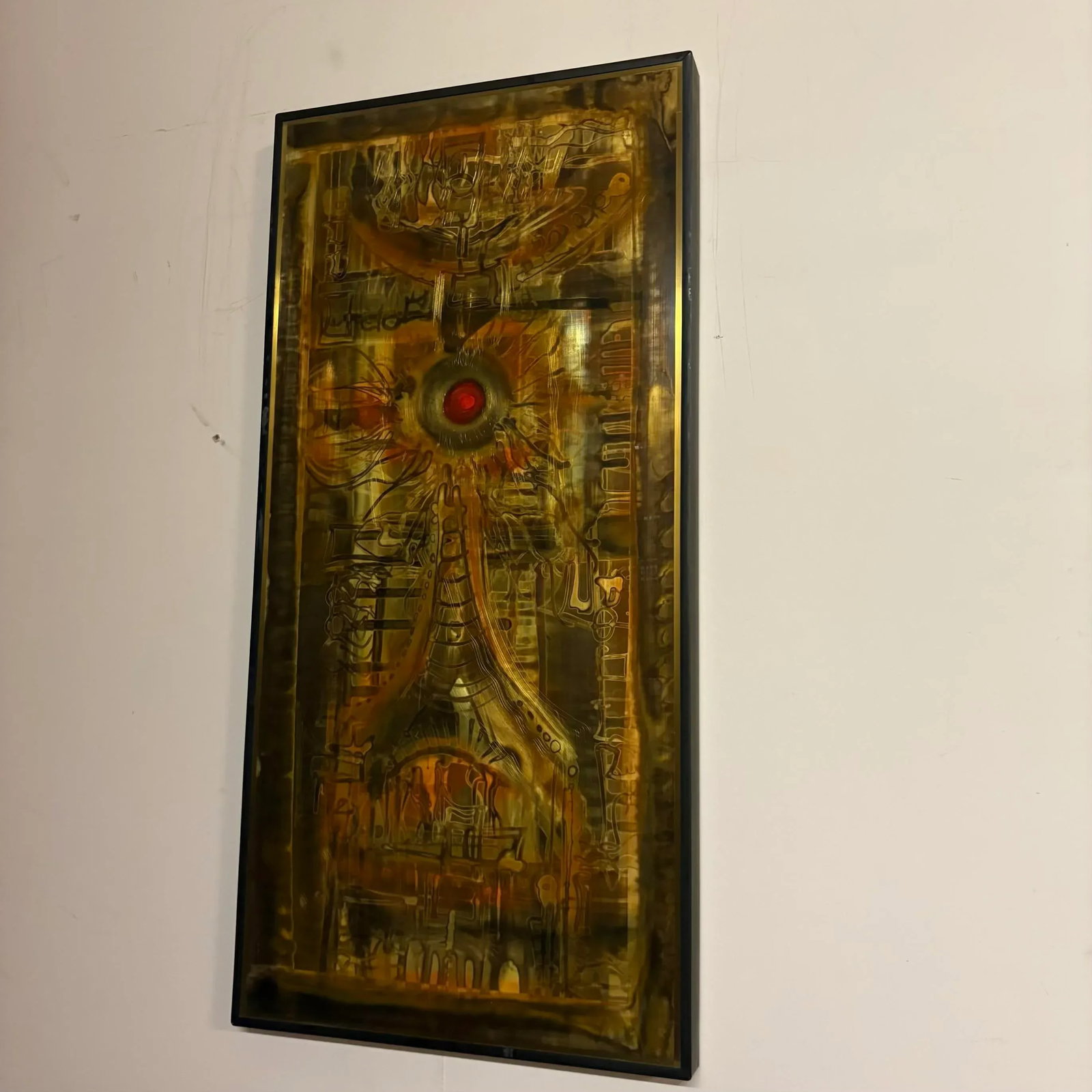 Bernhard Rohne 1973 Etched Brass Wall Art With Red Enamel Detail - 5