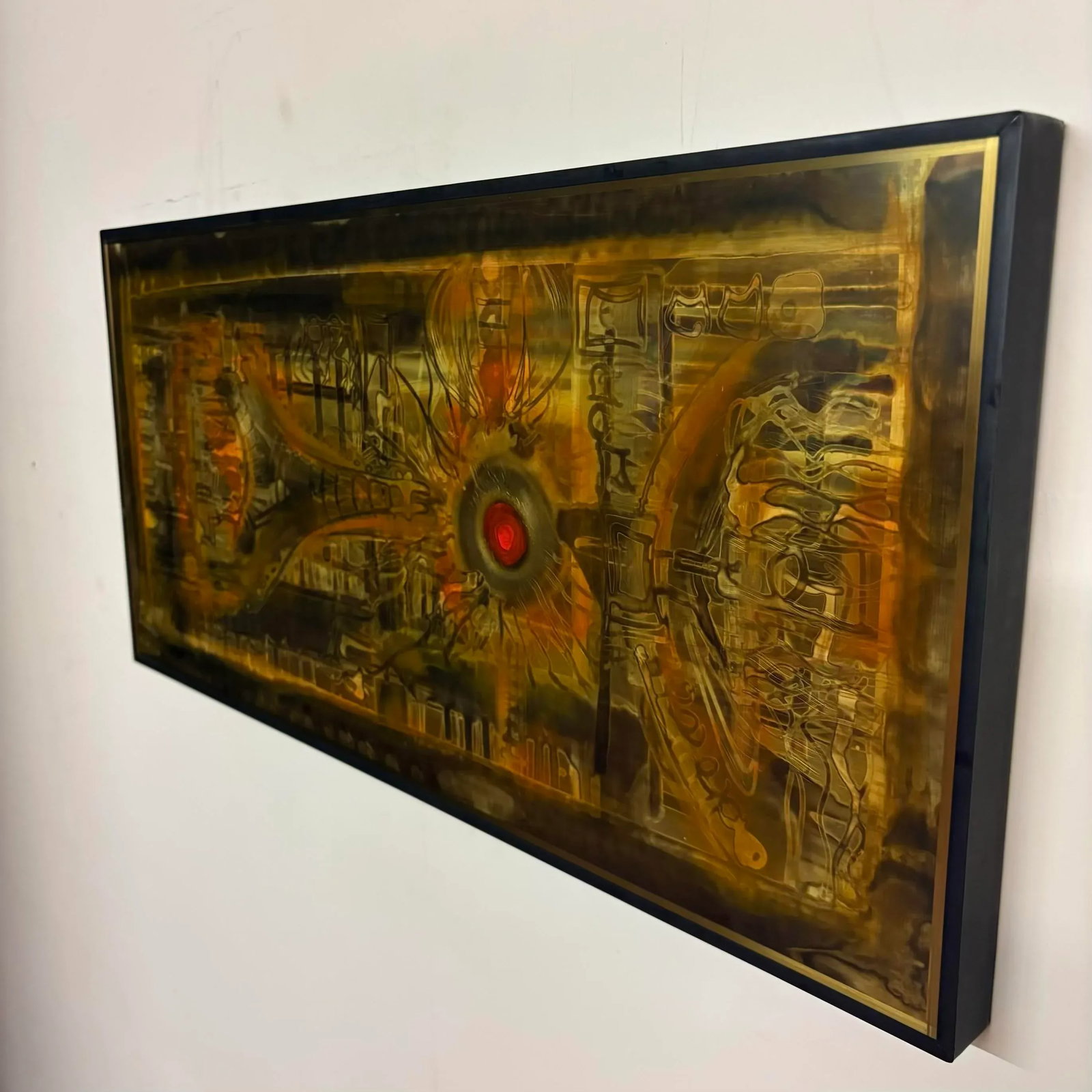 Bernhard Rohne 1973 Etched Brass Wall Art With Red Enamel Detail - 6