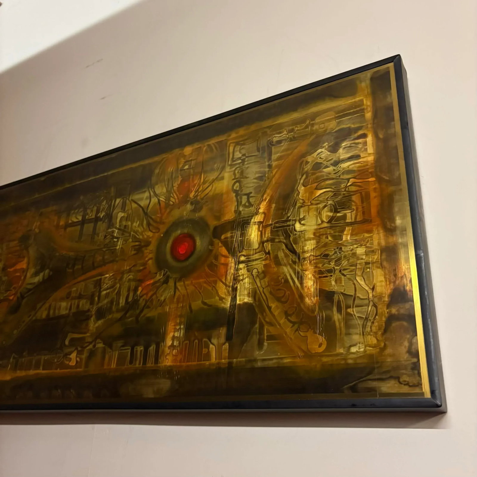 Bernhard Rohne 1973 Etched Brass Wall Art With Red Enamel Detail - 9